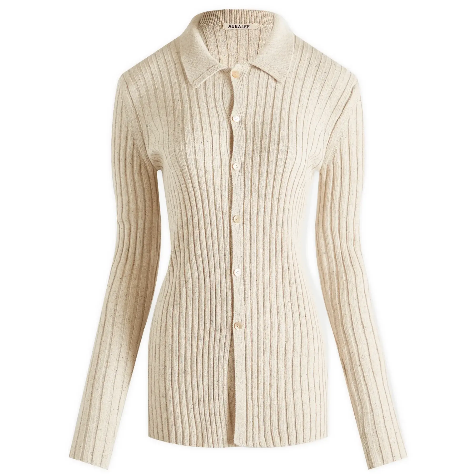 Auralee Women's Rib Knit Shirt Cardigan Top Ivory Beige