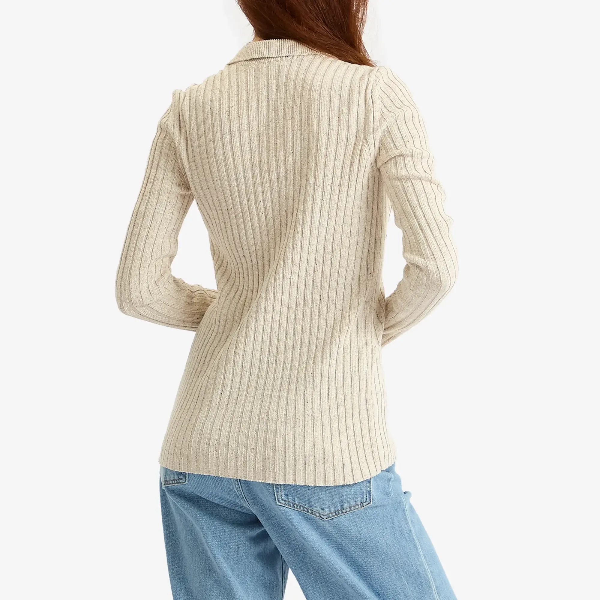 Auralee Women's Rib Knit Shirt Cardigan Top Ivory Beige