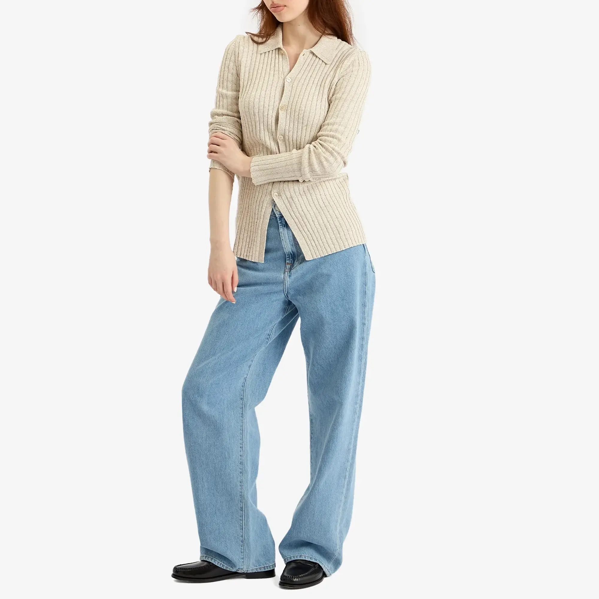 Auralee Women's Rib Knit Shirt Cardigan Top Ivory Beige