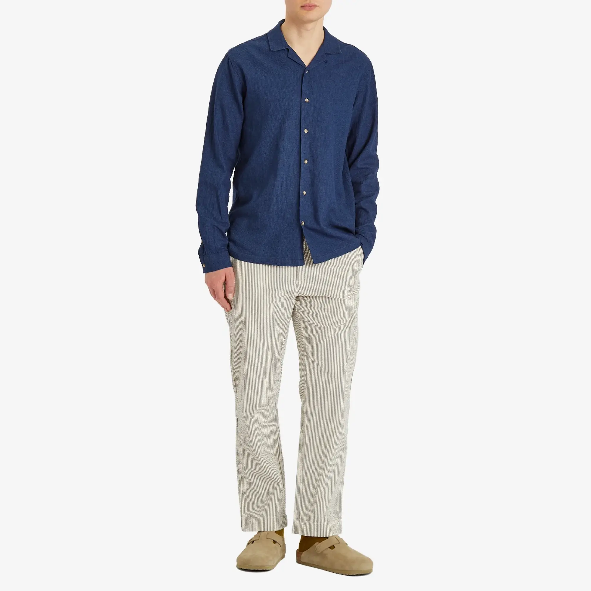 Kestin Men's Aberlour Seersucker Trousers Ecru/Blue Stripe
