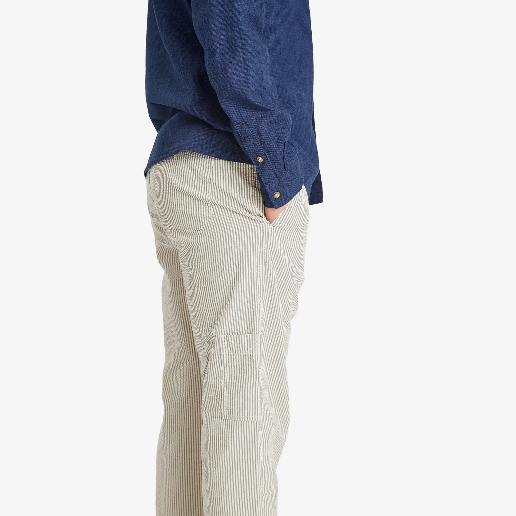 Kestin Men's Aberlour Seersucker Trousers Ecru/Blue Stripe