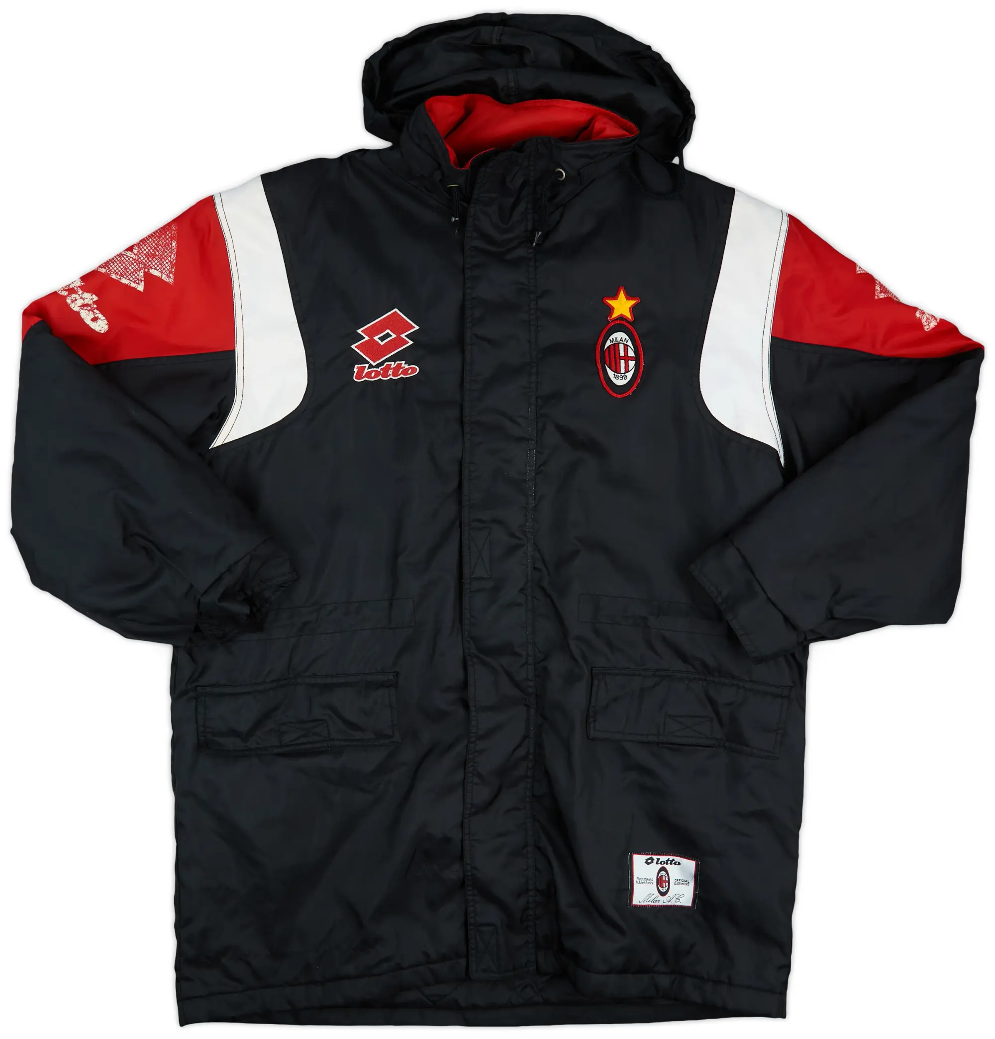 1996-97 AC Milan Lotto Hooded Padded Bench Coat - 6/10 - (M)