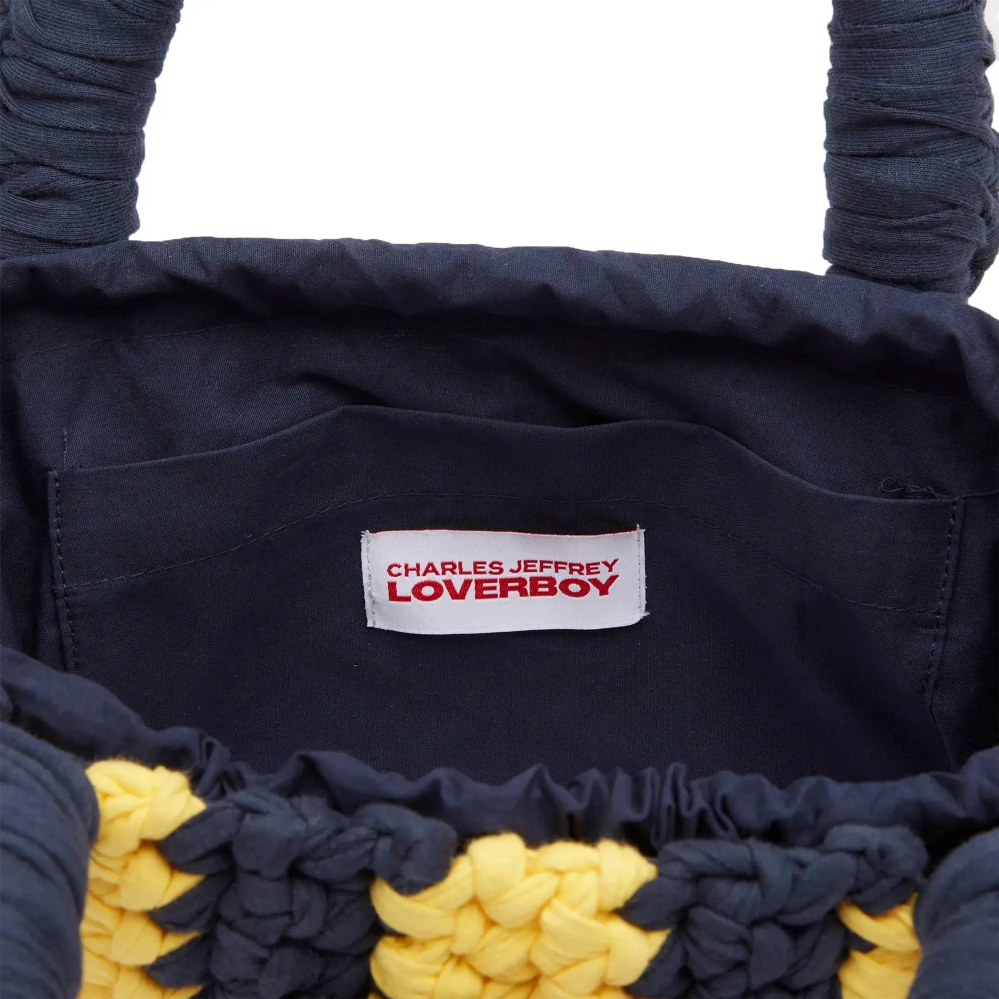 Charles Jeffrey Loverboy Women's Knitted Bucket Bag Navy/Yellow