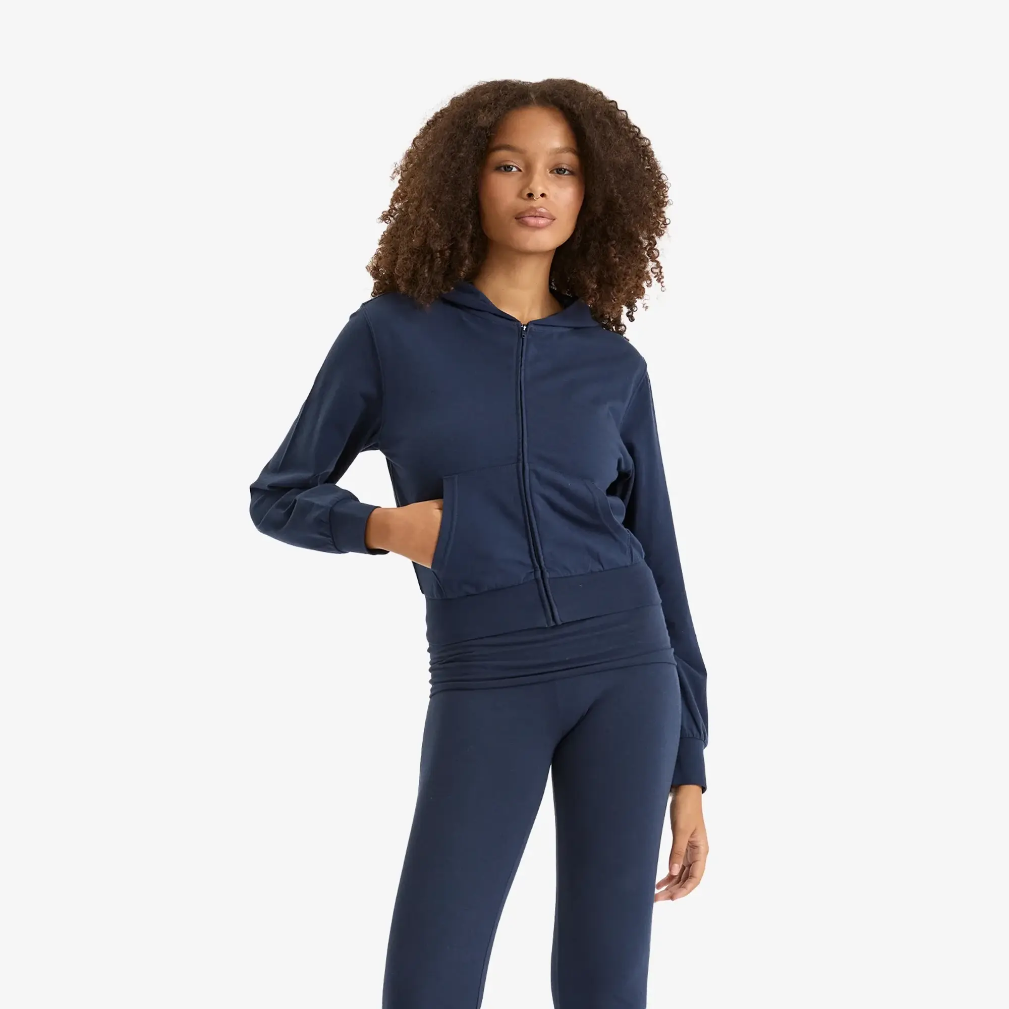 SKIMS Women's Cotton Jersey Zip Up Slim Hoodie Navy