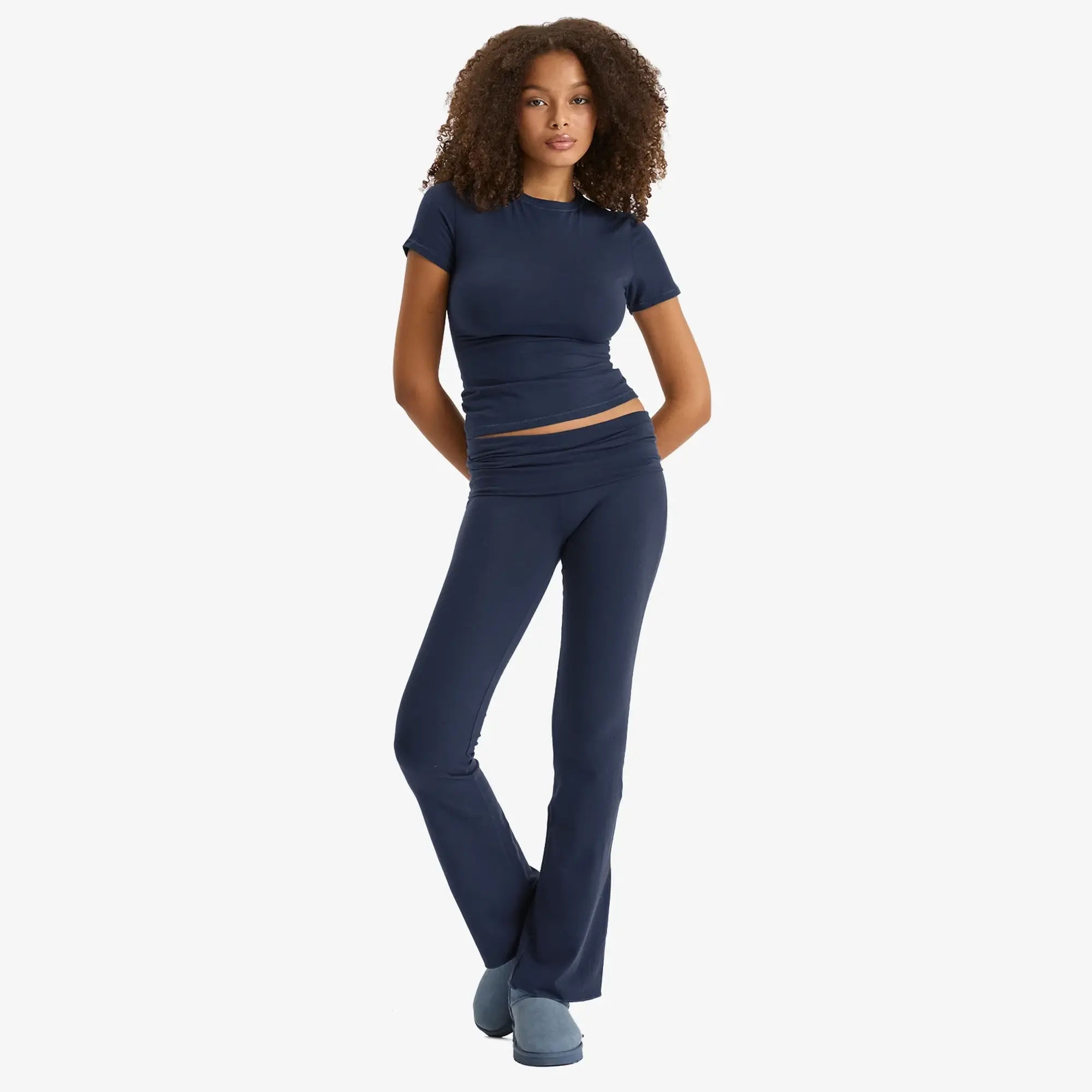 SKIMS Women's Cotton Jersey Foldover Pant Navy