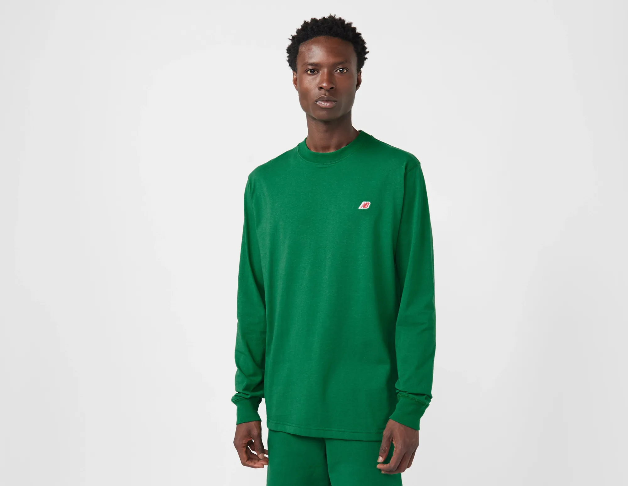 New Balance Unisex MADE in USA Core Long Sleeve T-Shirt in Green Cotton Jersey