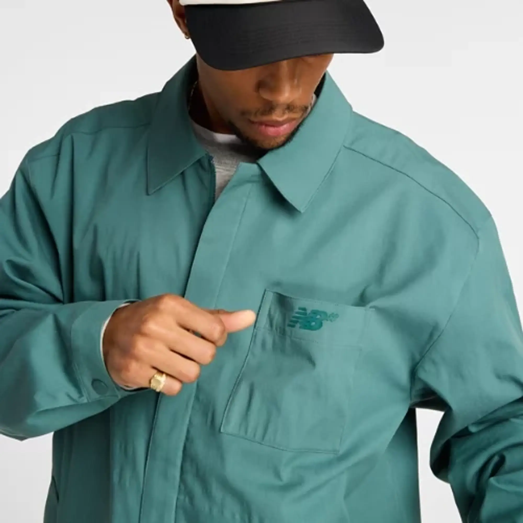 New Balance Men's Numeric Coaches Twill Jacket in Green Cotton Twill
