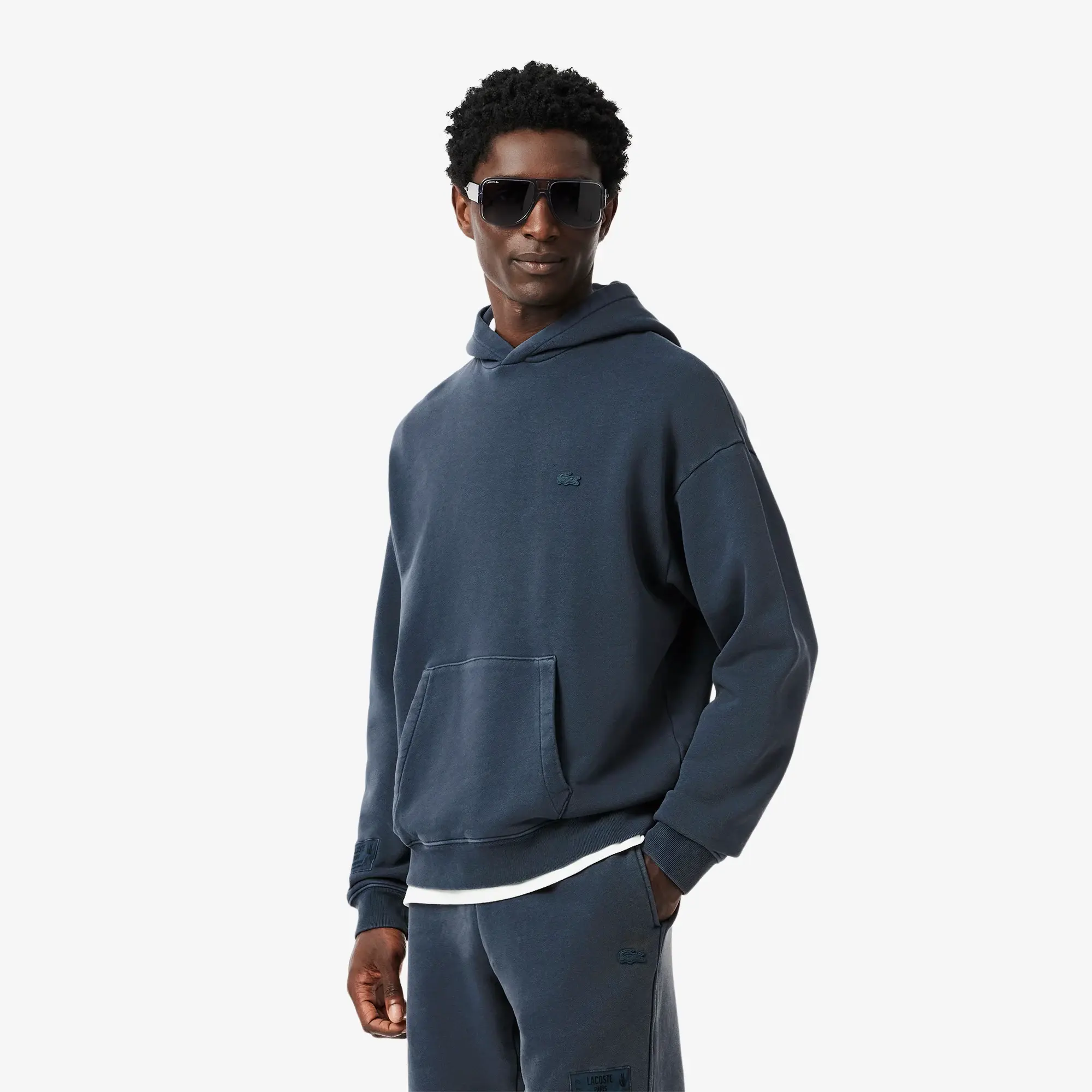 Lacoste Washed Effect Hoodie - Mineral Blue
