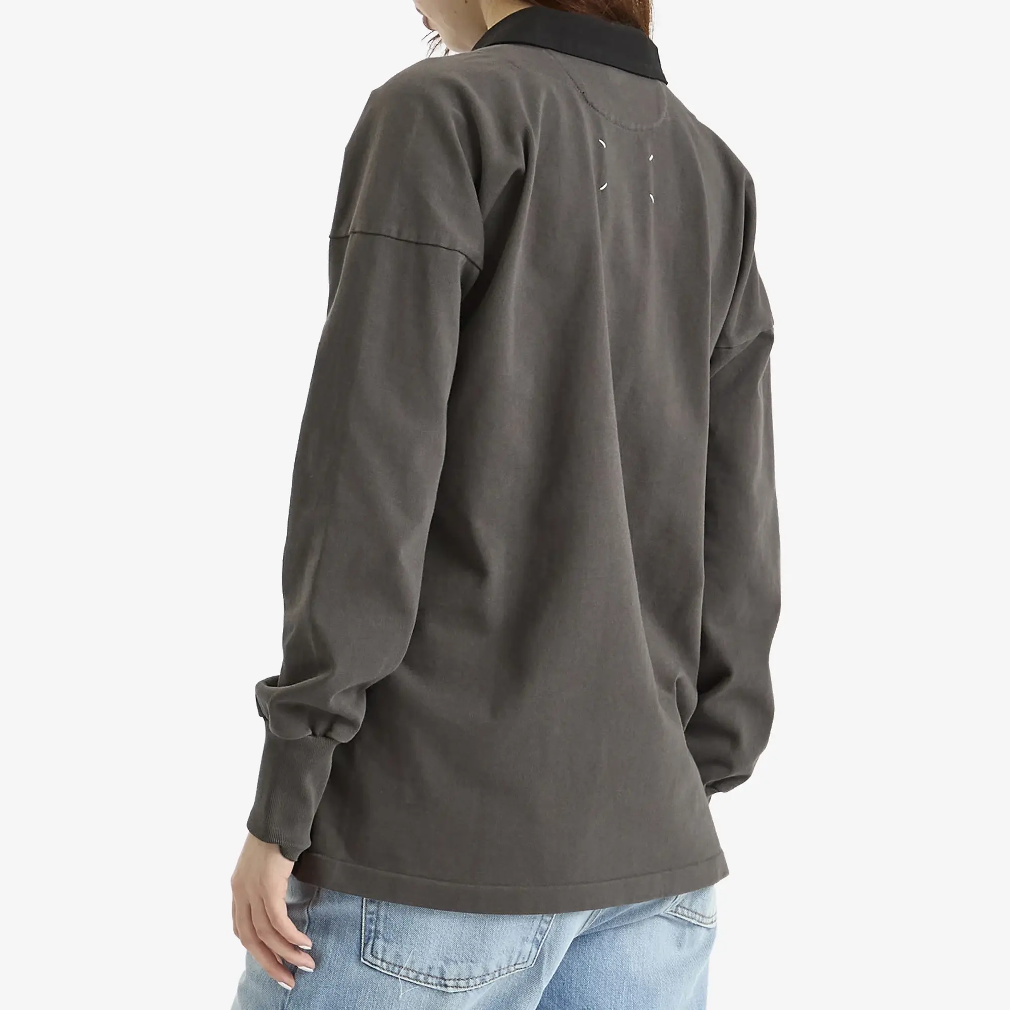 Maison Margiela Women's Long Sleeve Polo Top with Logo Anthracite