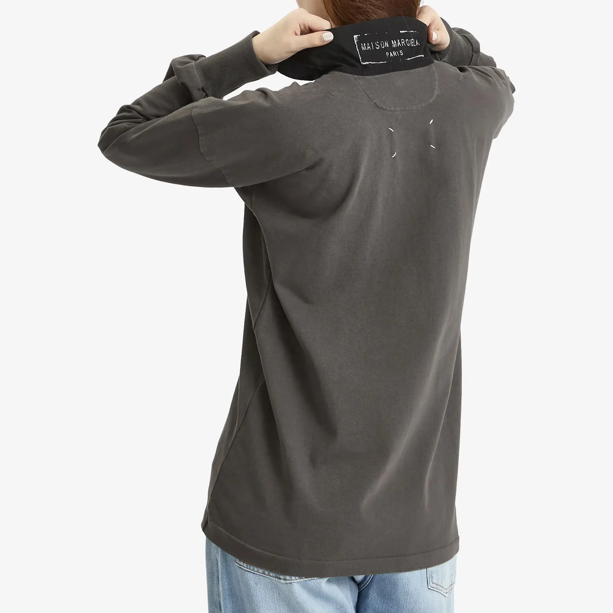 Maison Margiela Women's Long Sleeve Polo Top with Logo Anthracite