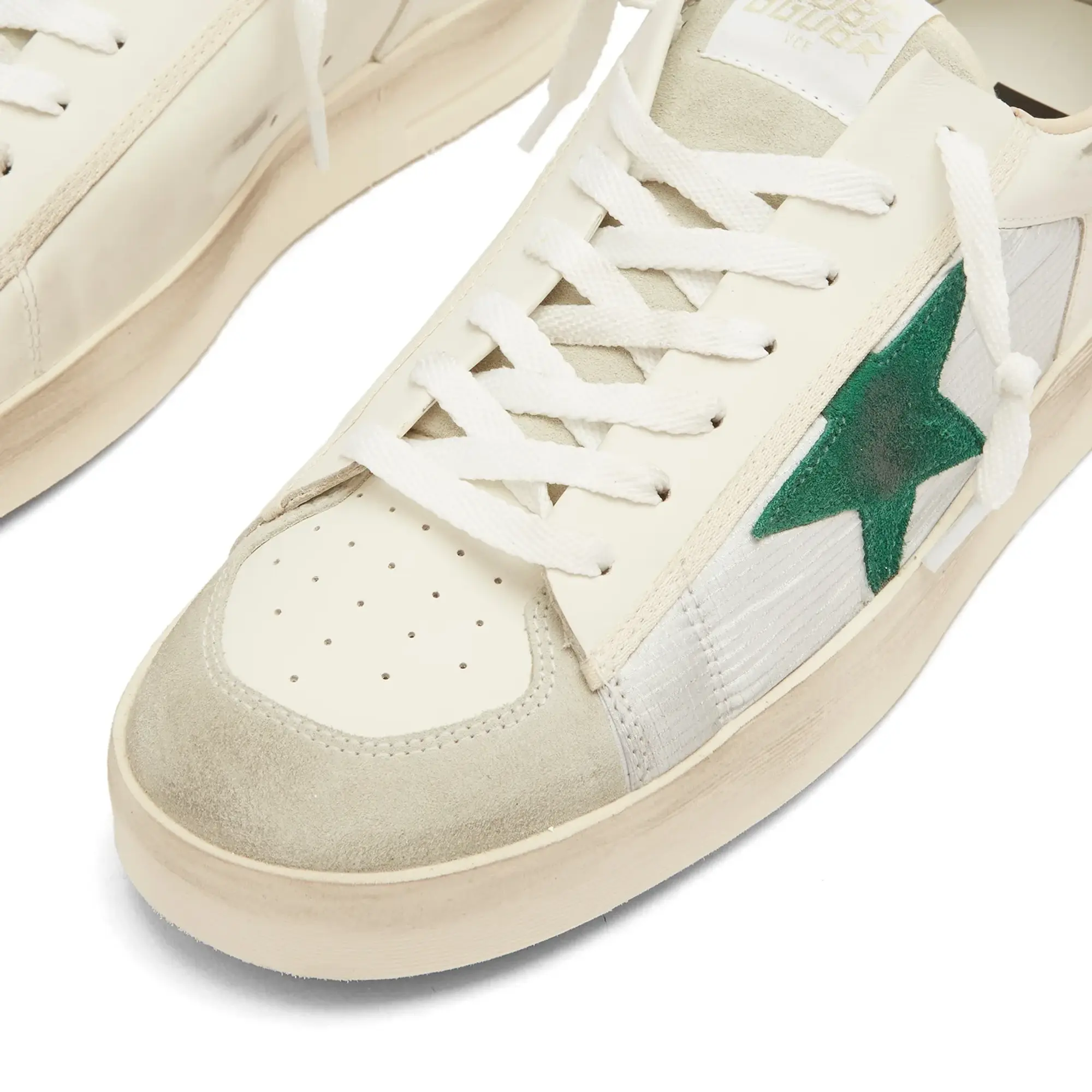 Golden Goose Men's Stardan Leather and Suede Sneaker White/Black/Green