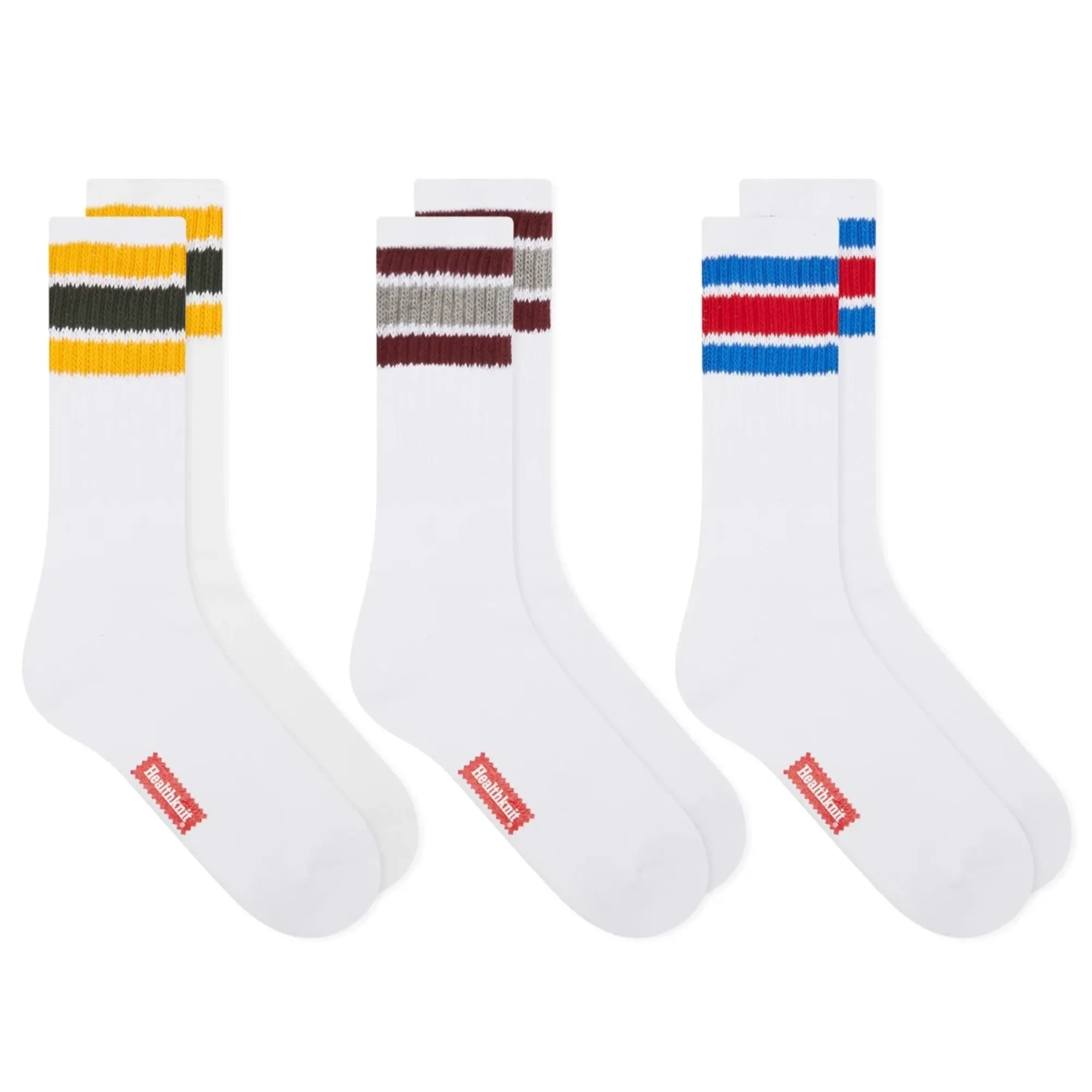 Healthknit Crew Sock - 3 Pack White/Multi