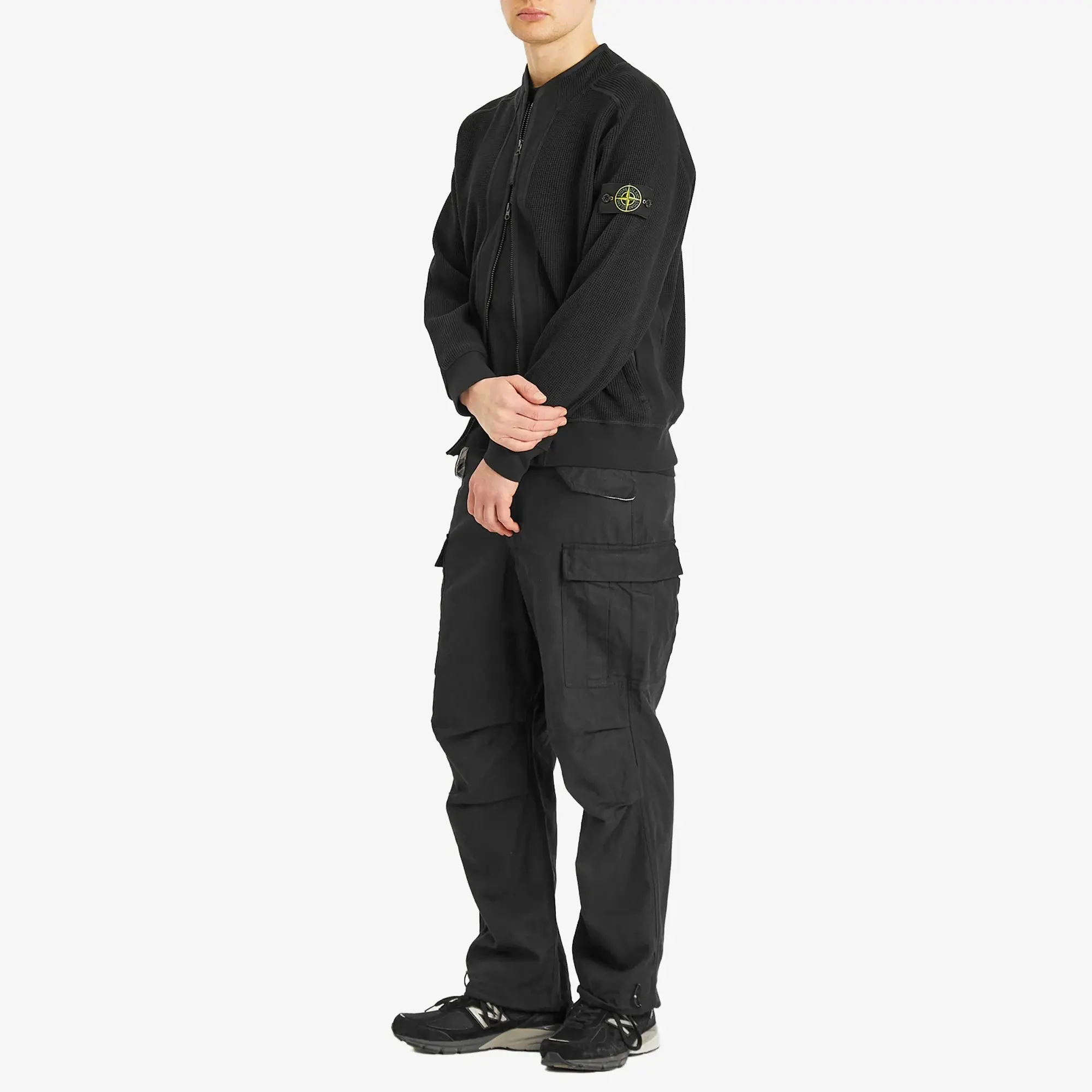 Stone Island Men's Waffle Full Zip Sweatshirt Black