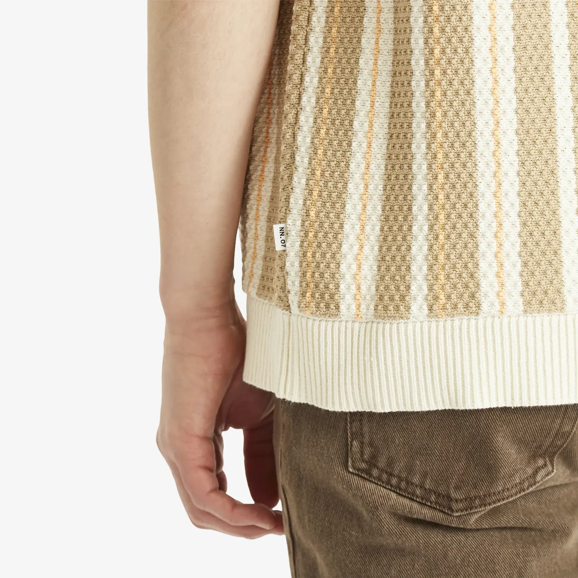 NN07 Men's Jackie Stripe Knitted Polo Shirt Ivory