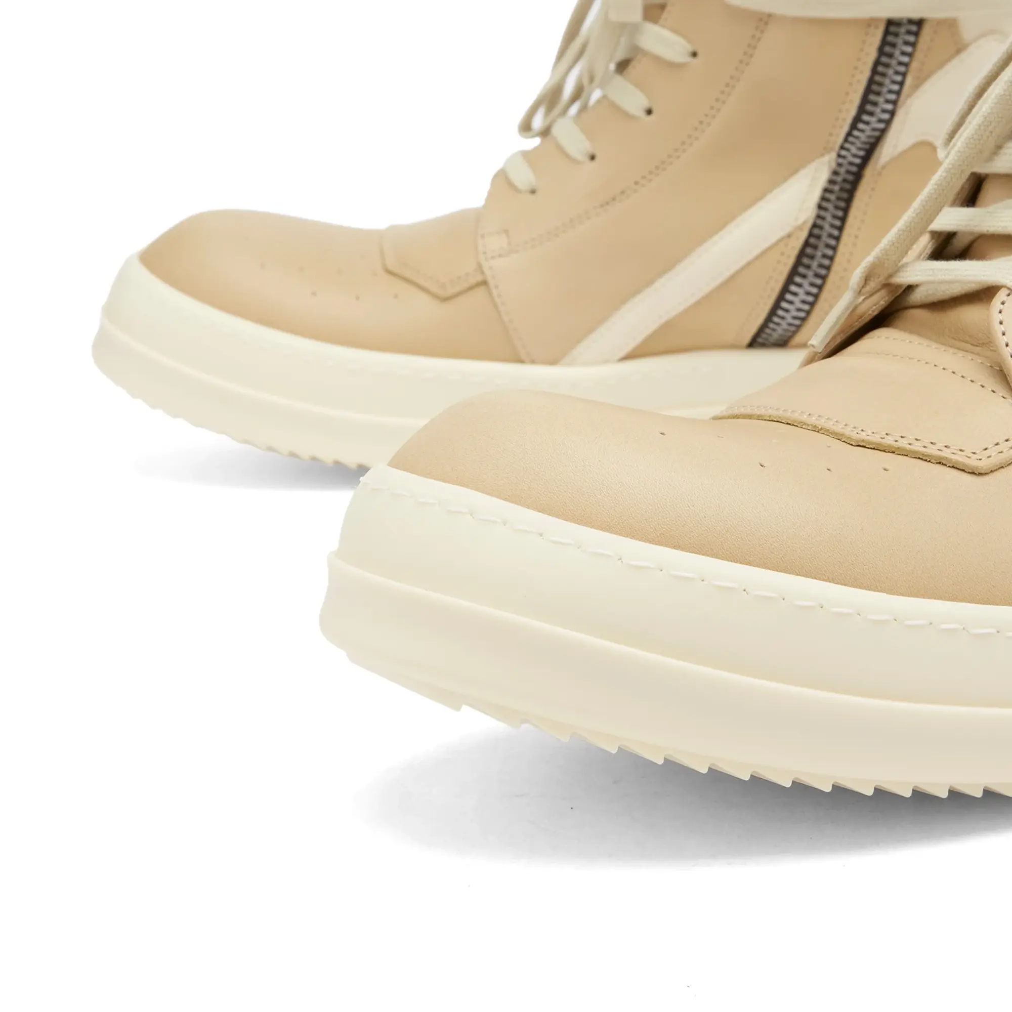 Rick Owens Men's Leather Geobasket Sneakers Parchment/Milk/Milk