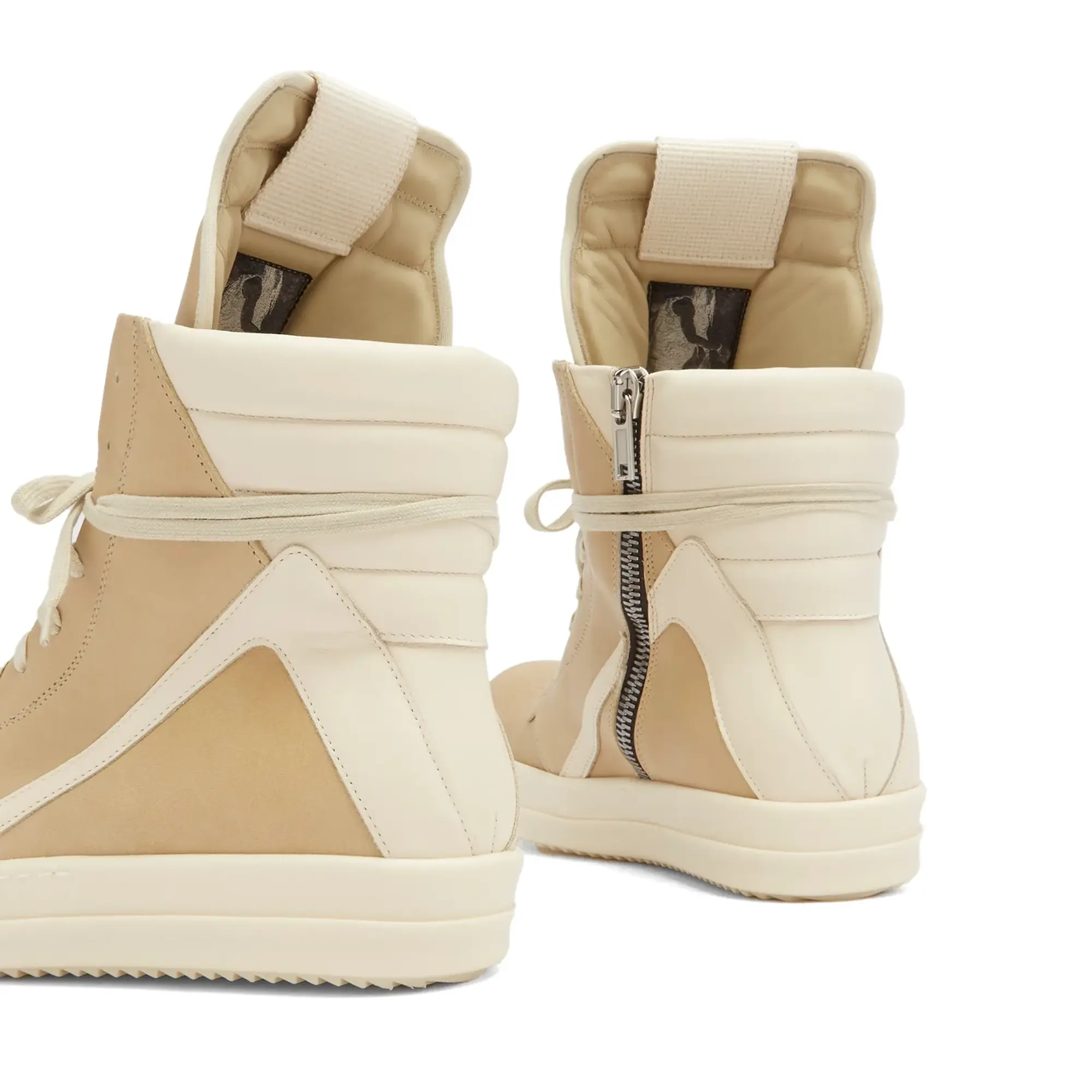 Rick Owens Men's Leather Geobasket Sneakers Parchment/Milk/Milk