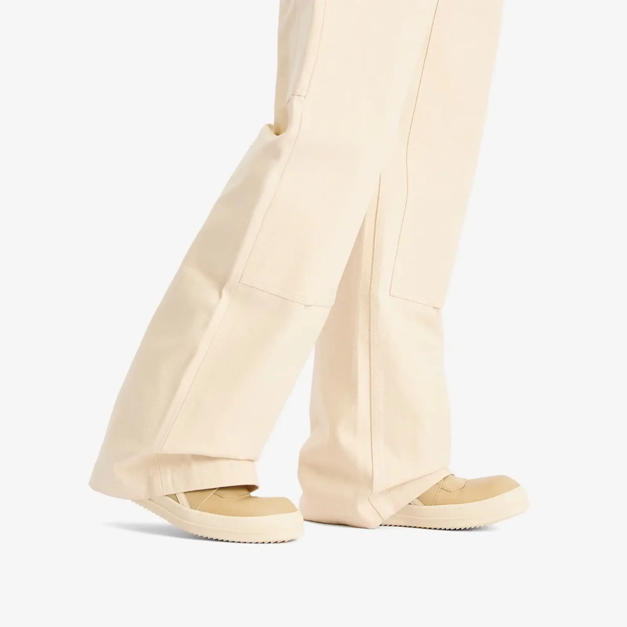 Rick Owens Men's Leather Geobasket Sneakers Parchment/Milk/Milk