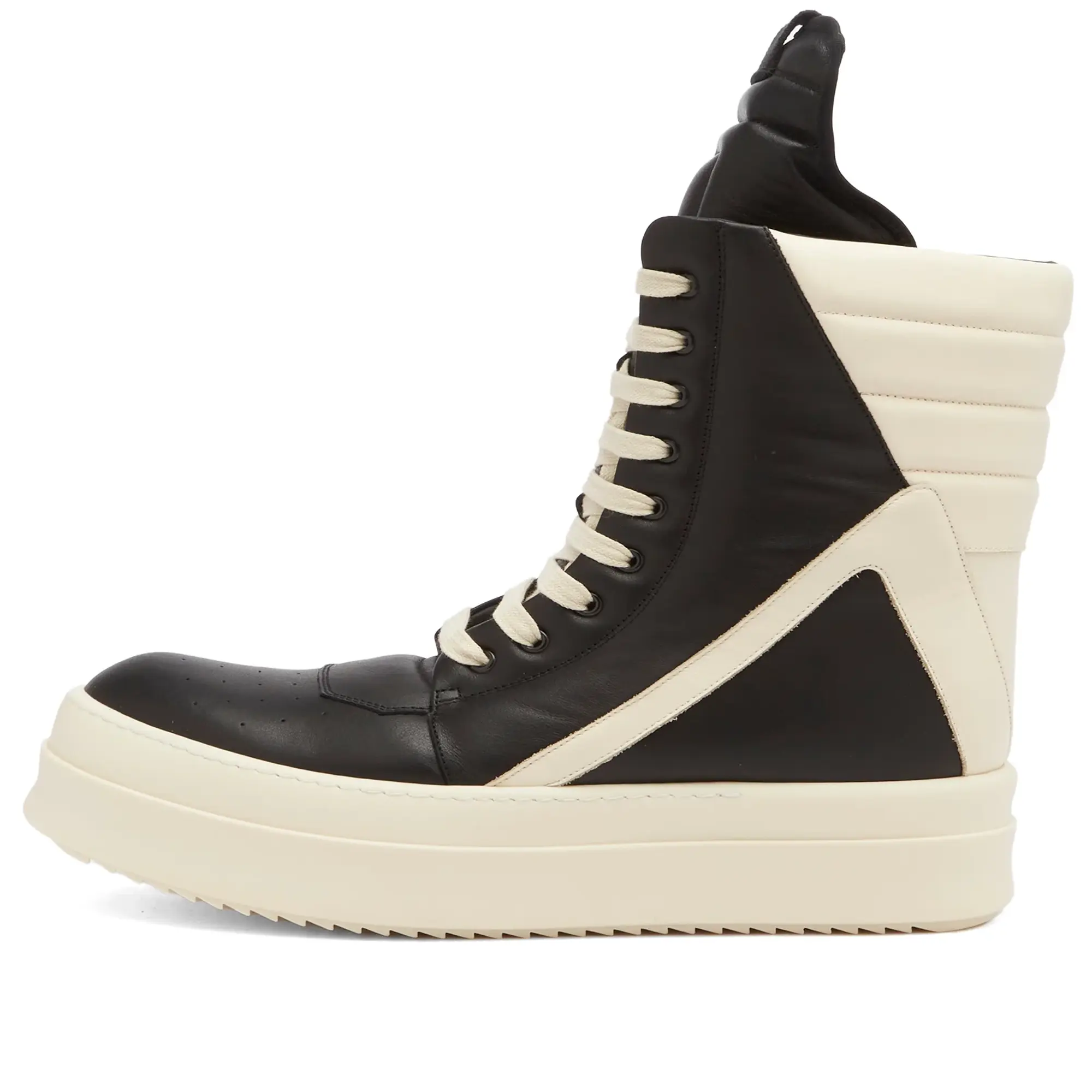 Rick Owens Men's Leather Geobasket Sneakers Black/Milk/Milk