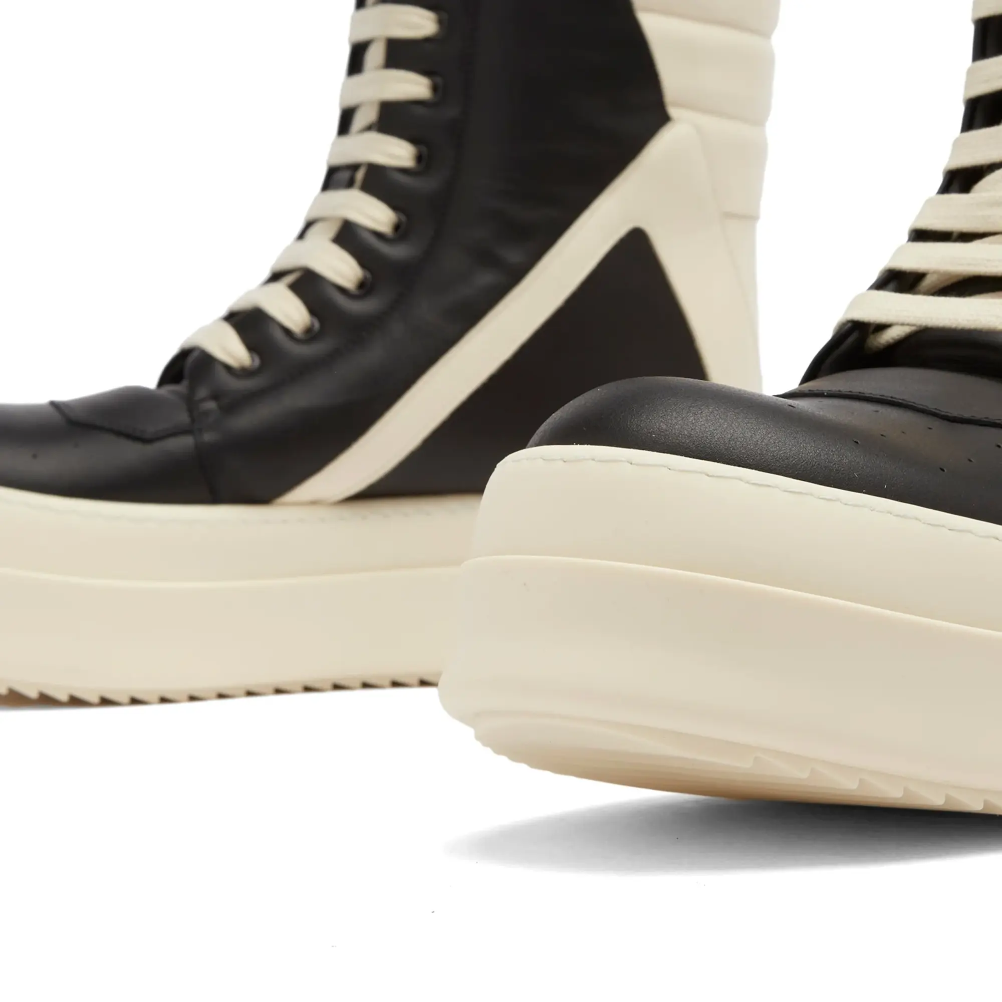 Rick Owens Men's Leather Geobasket Sneakers Black/Milk/Milk