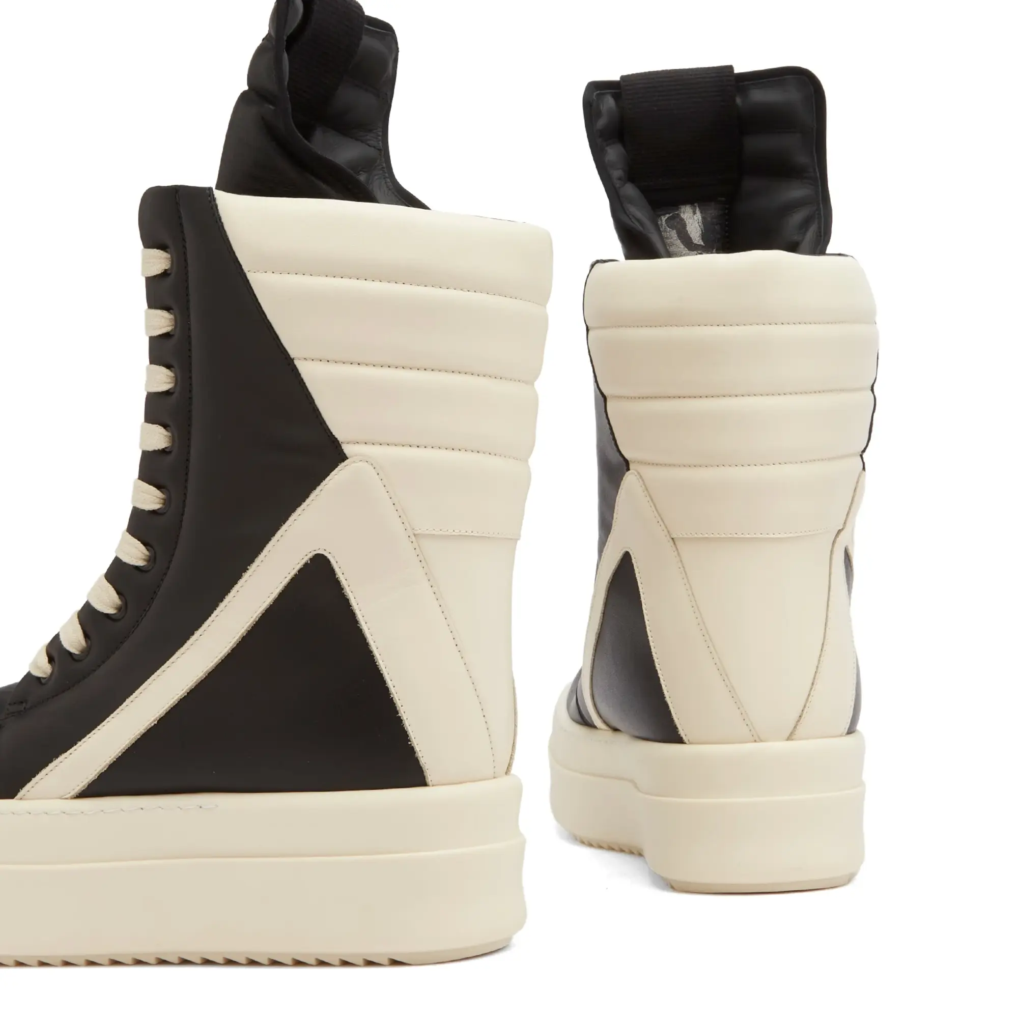 Rick Owens Men's Leather Geobasket Sneakers Black/Milk/Milk