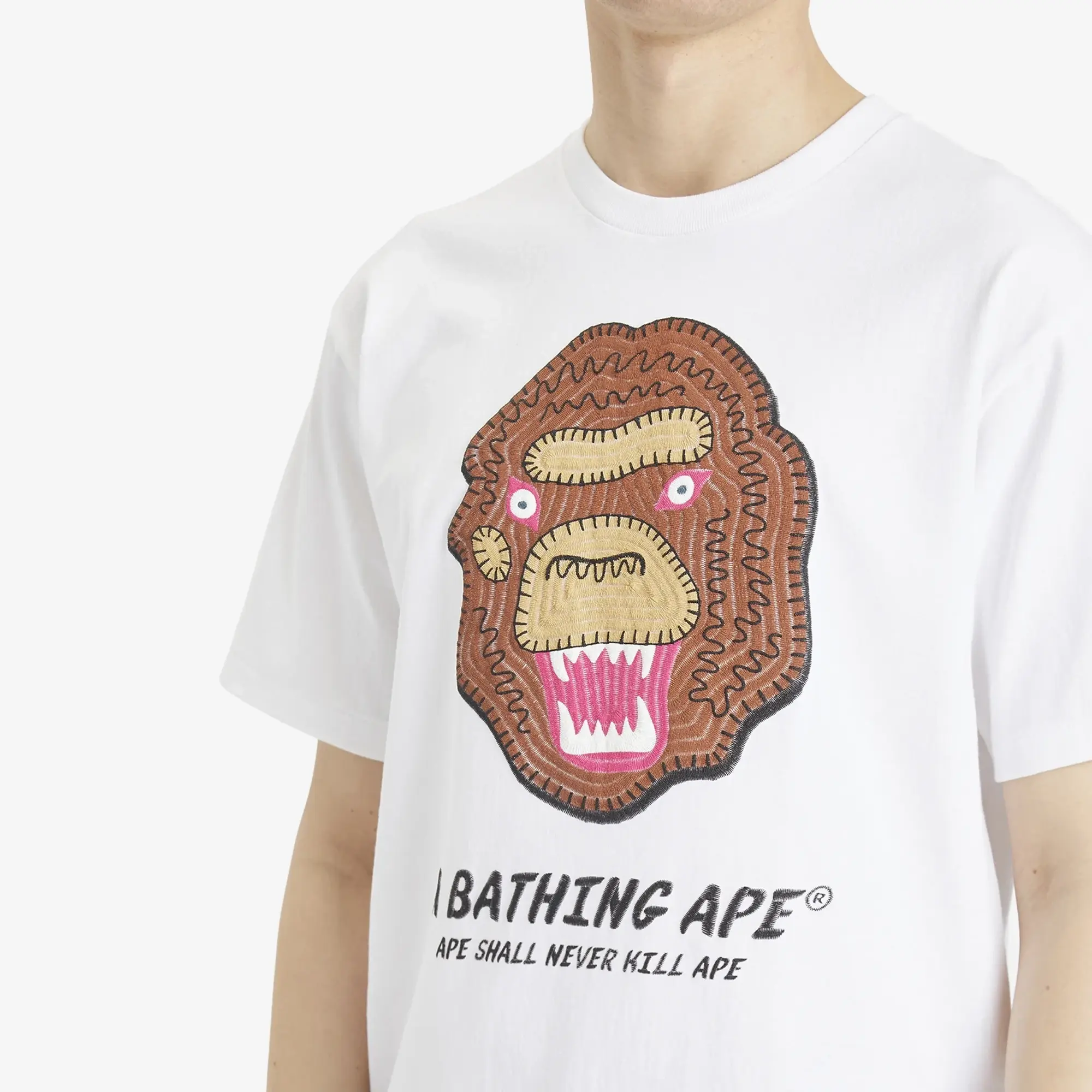 A Bathing Ape Men's Embroidery Style Souvenir Logo Tee White