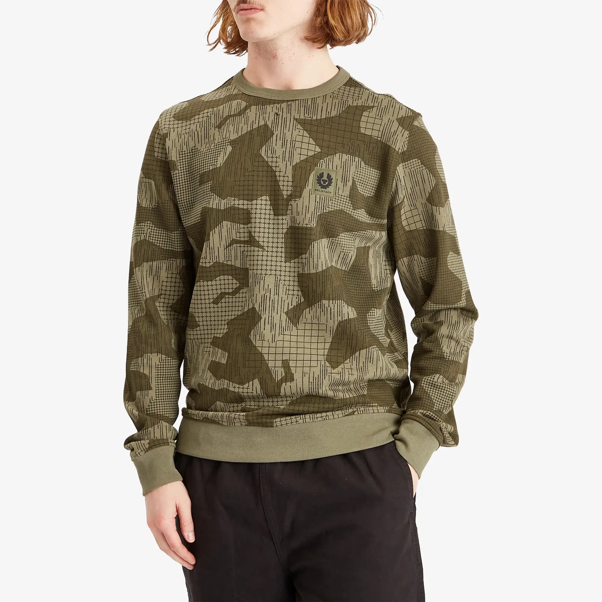 Belstaff Men's Terrain Camo Sweatshirt Surplus Green / Washed Black