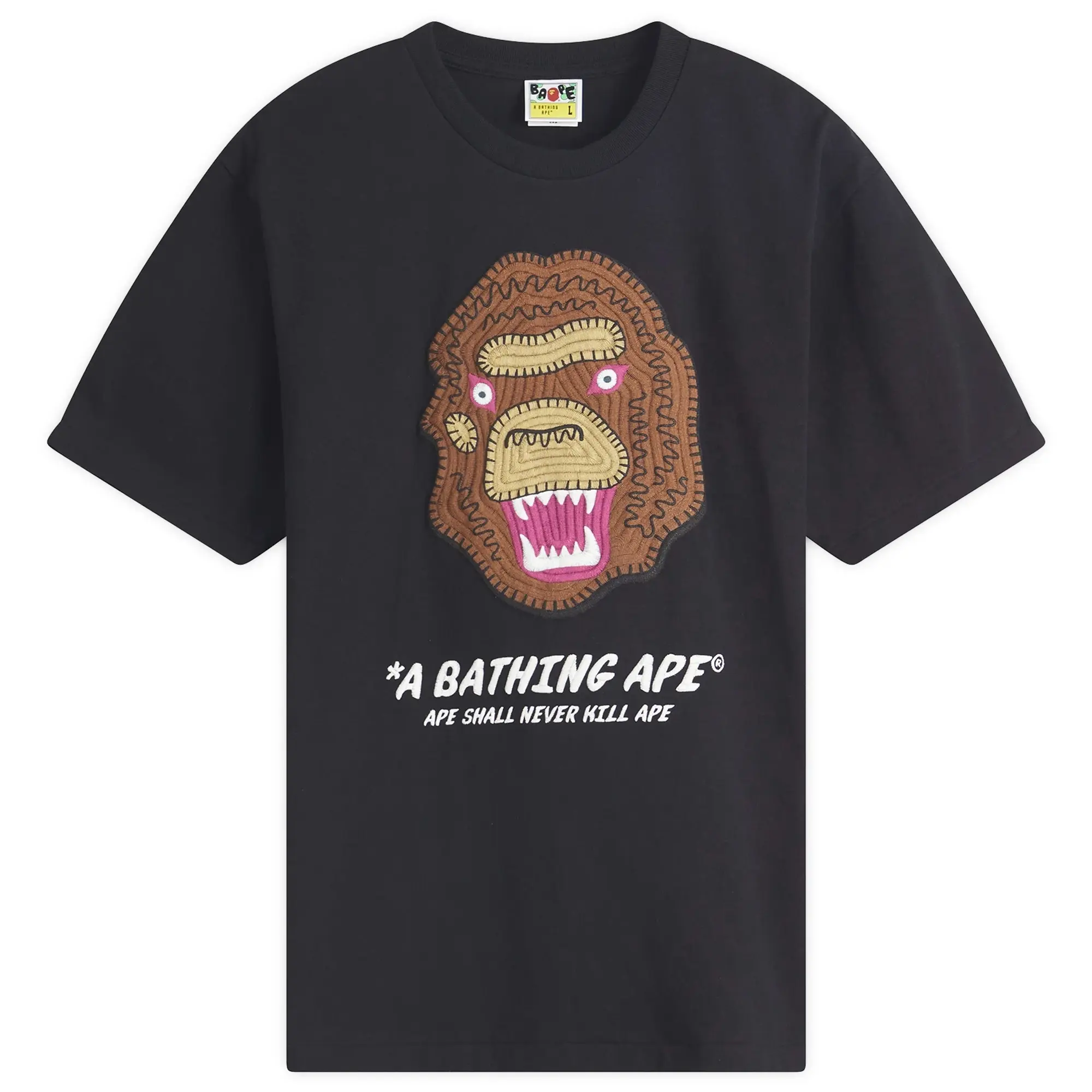 T-Shirt A Bathing Ape Embroidery Style Souvenir Logo Tee Unisex Black L