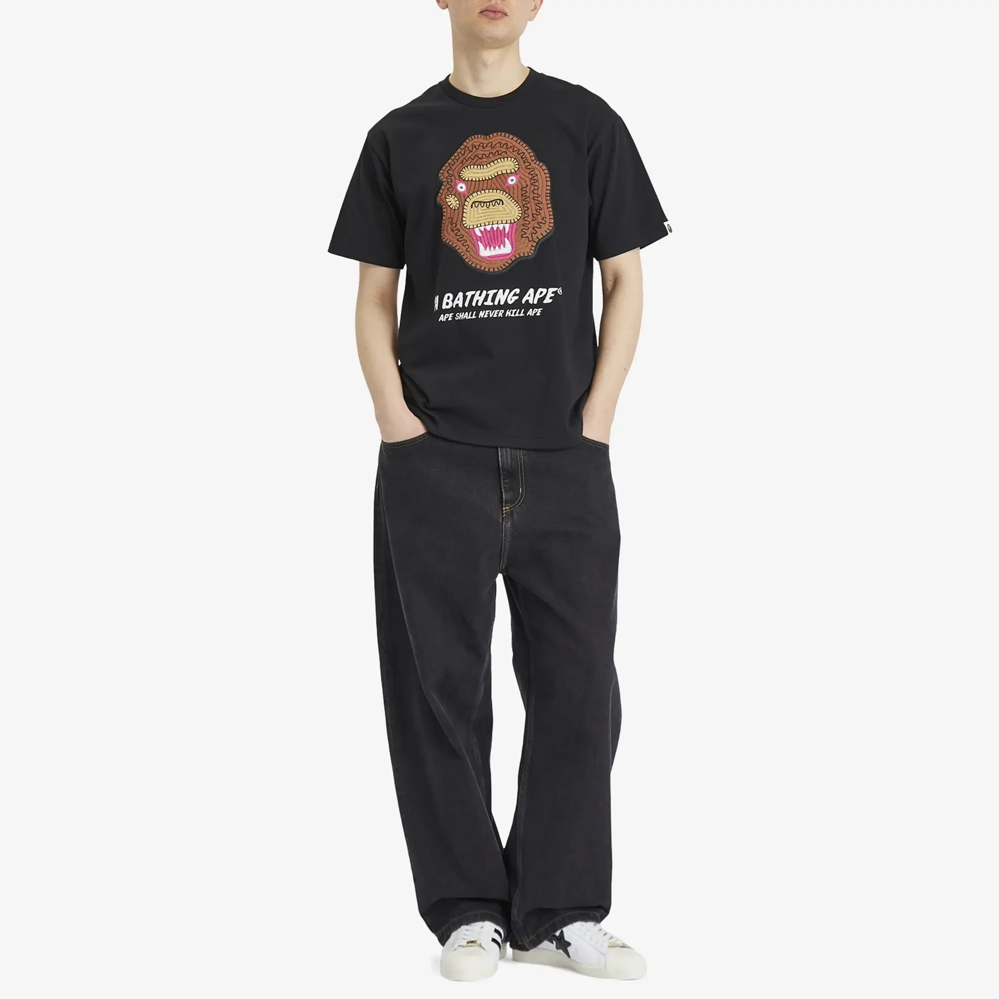 T-Shirt A Bathing Ape Embroidery Style Souvenir Logo Tee Unisex Black L