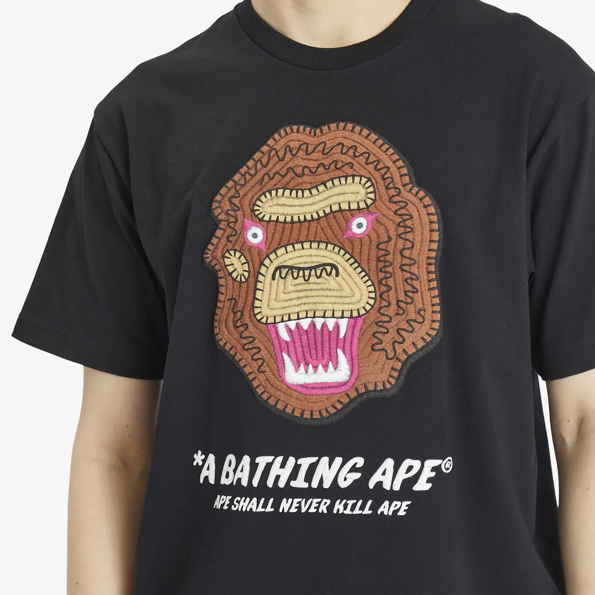 T-Shirt A Bathing Ape Embroidery Style Souvenir Logo Tee Unisex Black L