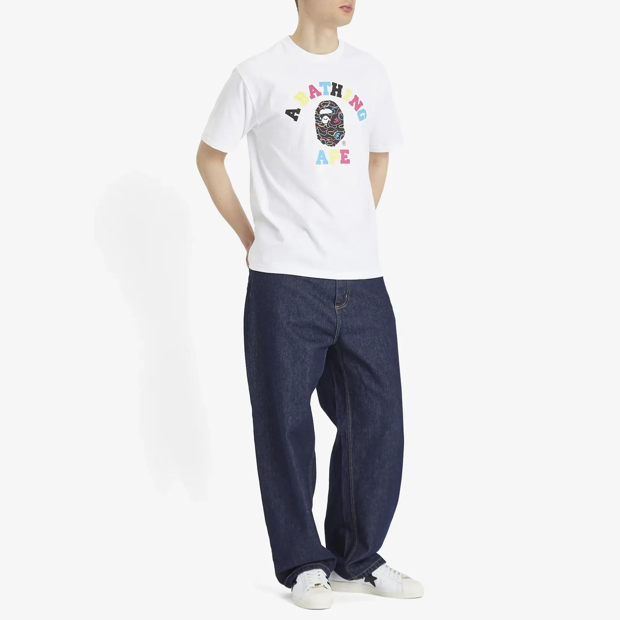 A Bathing Ape Men's Neon Camo College Tee White