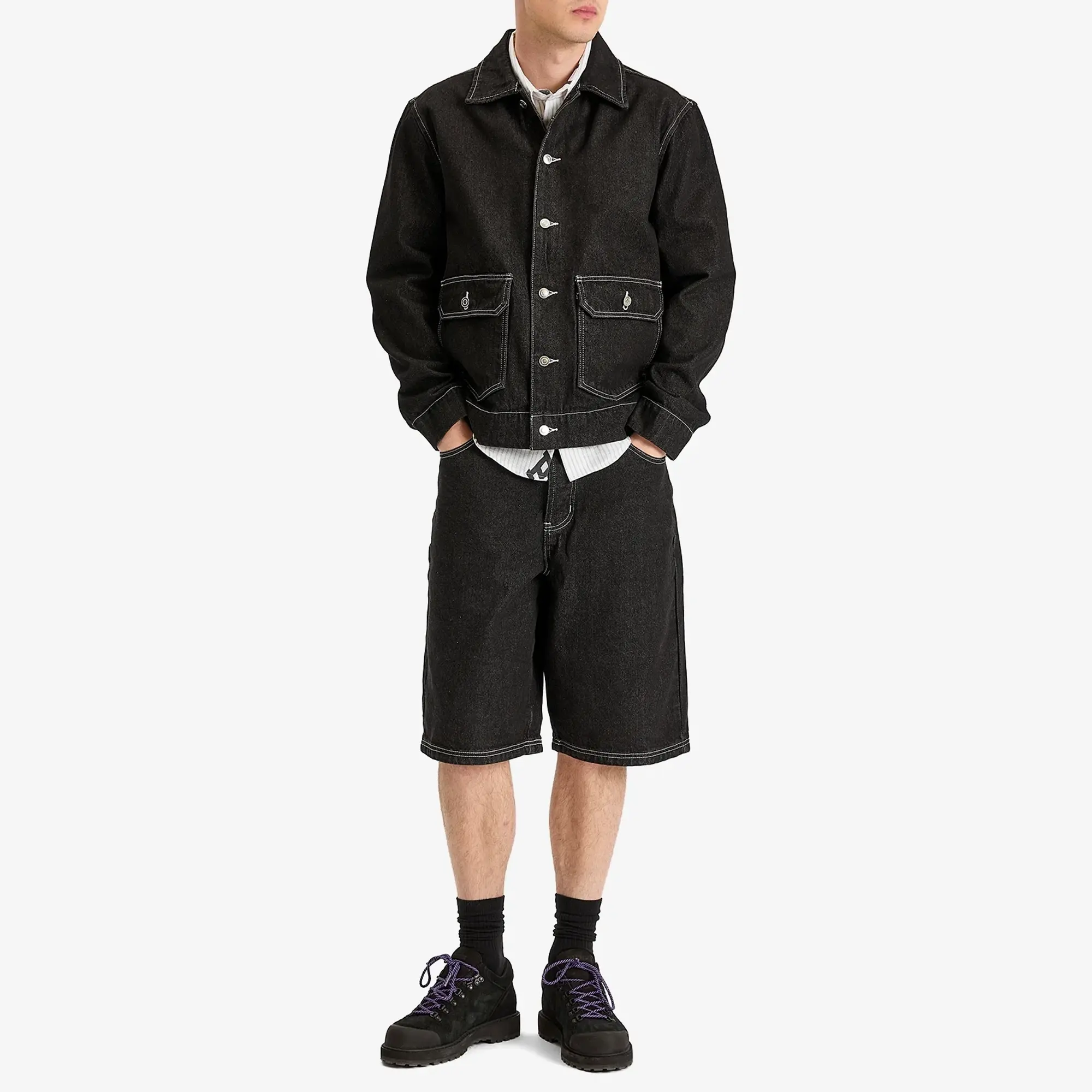 Pop Trading Company Men's Full Button Denim Jacket Black Denim