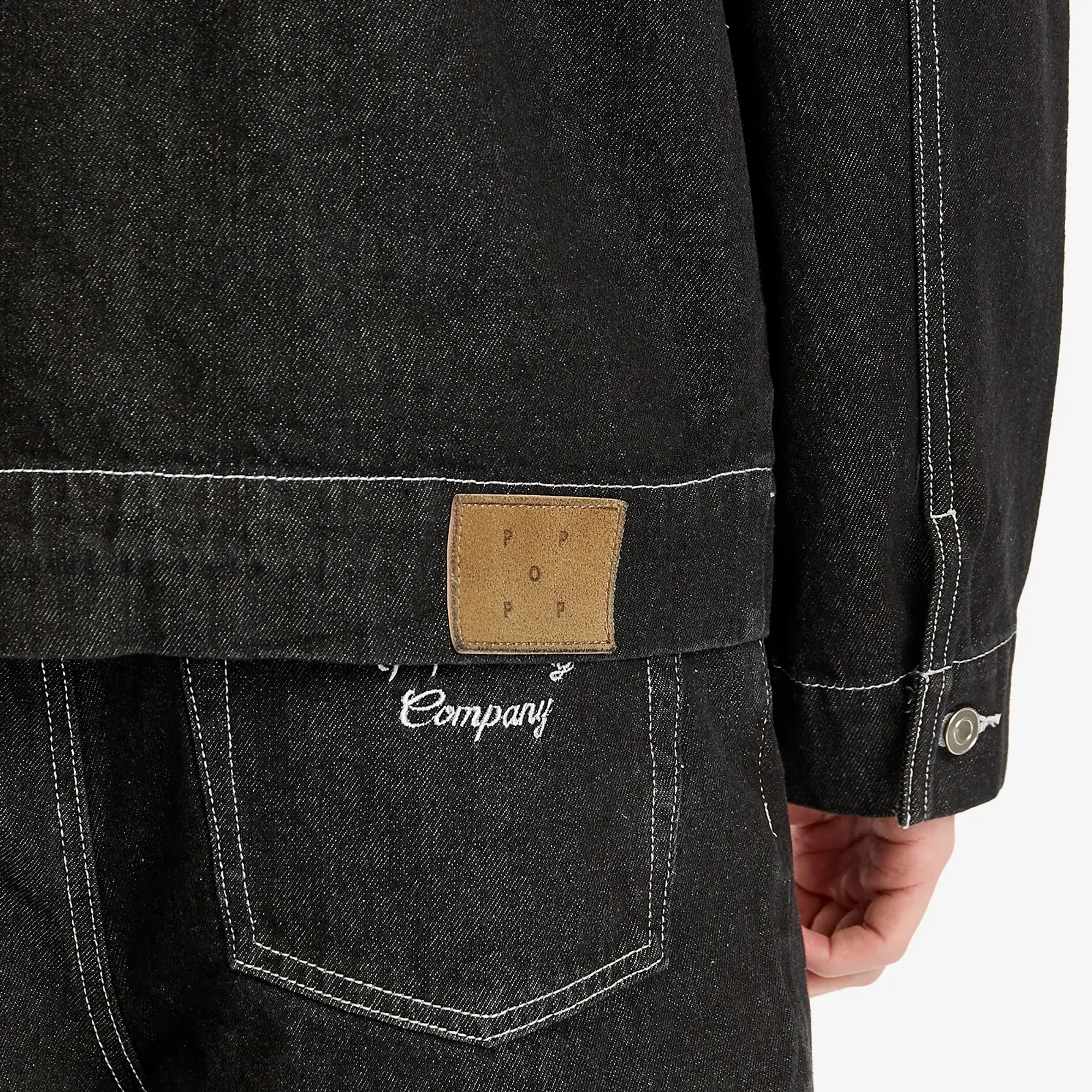 Pop Trading Company Men's Full Button Denim Jacket Black Denim