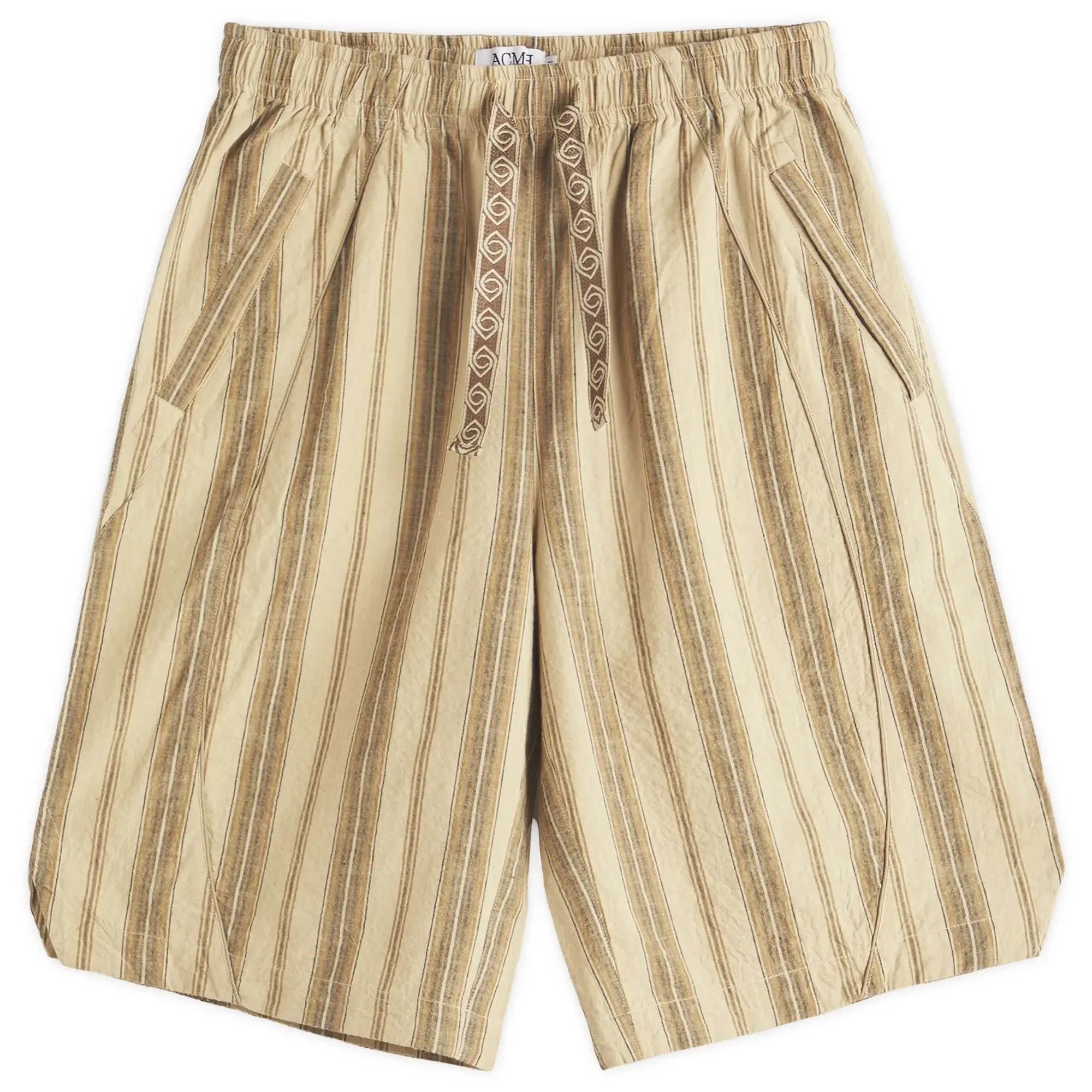 ACMH by Magic Castles Men's Idle Long Stripe Shorts Beige Stripe