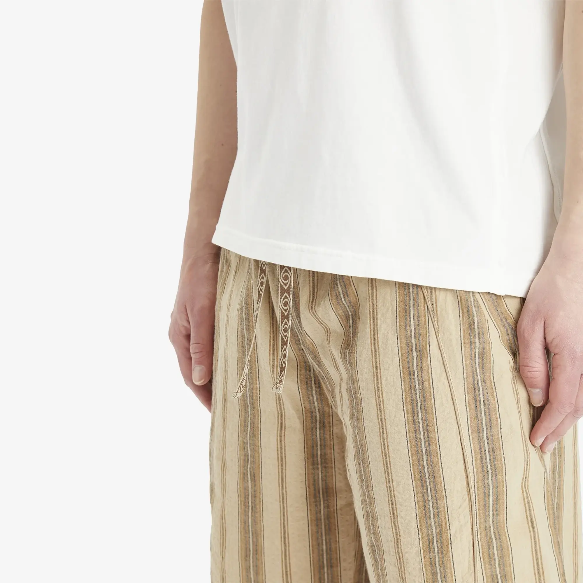 ACMH by Magic Castles Men's Idle Long Stripe Shorts Beige Stripe