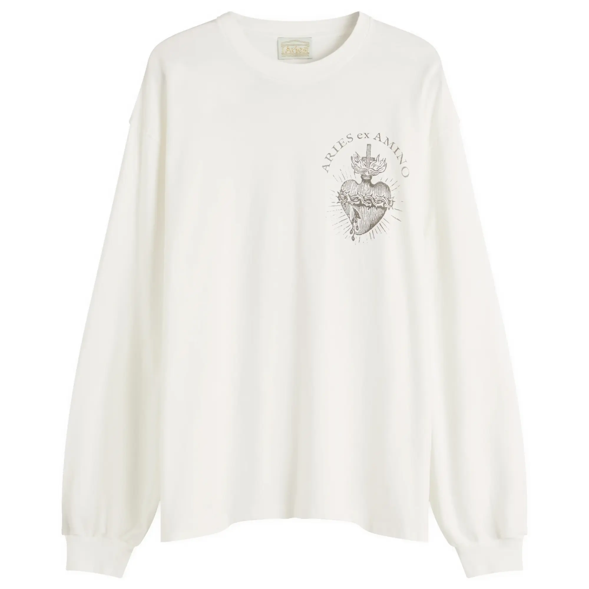 Aries Men's Faded Aries Men's Ex Amino Long Sleeve T-Shirt Off White