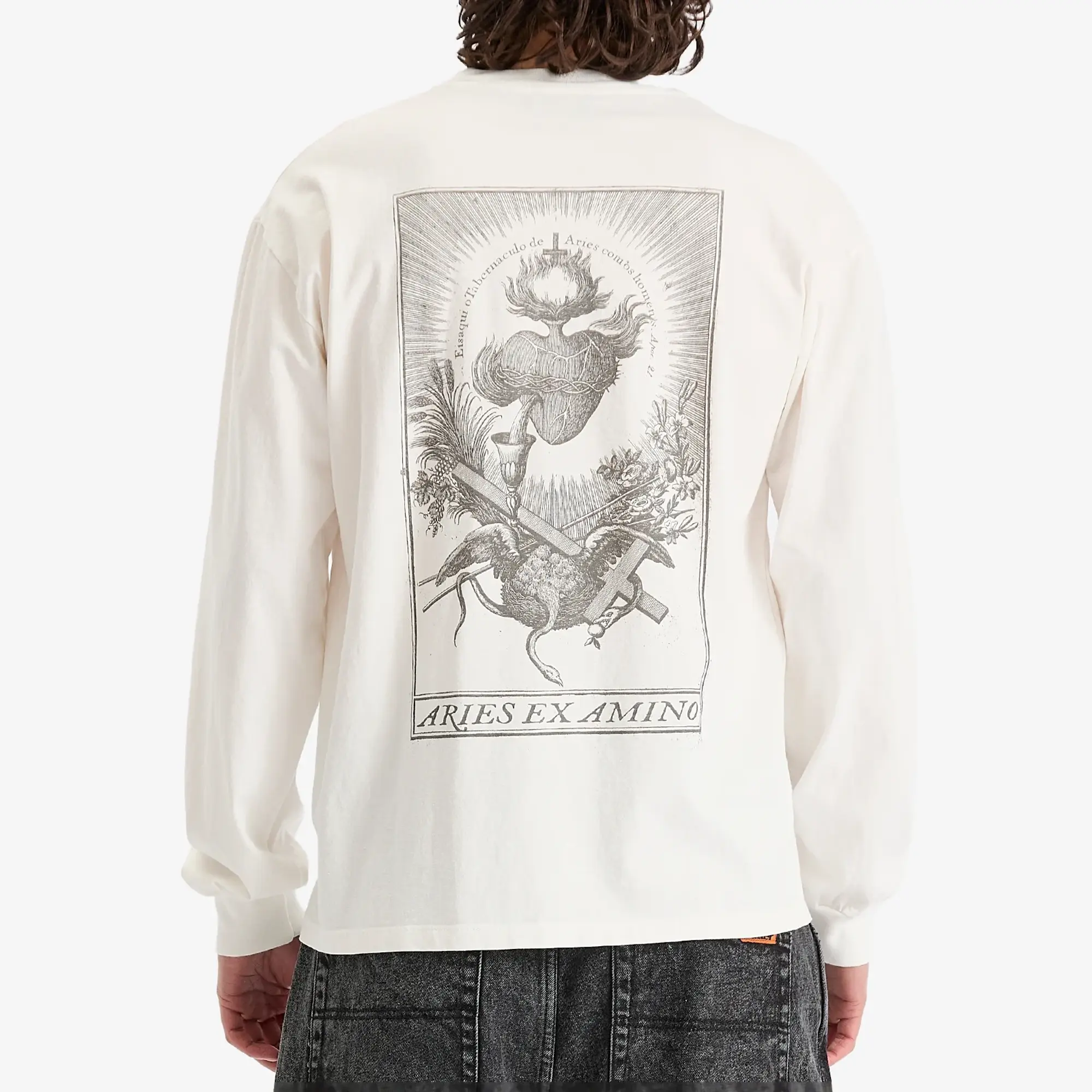 Aries Men's Faded Aries Men's Ex Amino Long Sleeve T-Shirt Off White