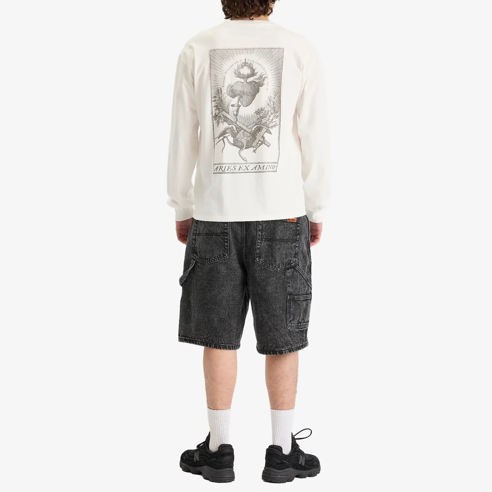 Aries Men's Faded Aries Men's Ex Amino Long Sleeve T-Shirt Off White
