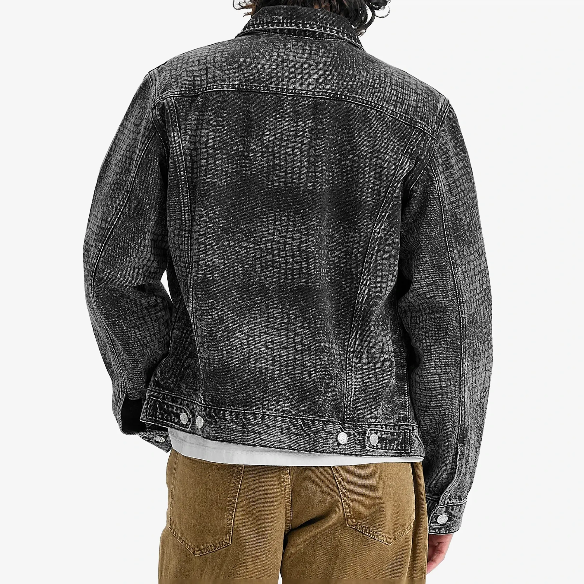 Aries Men's Lasered Croc Trucker Jacket Black