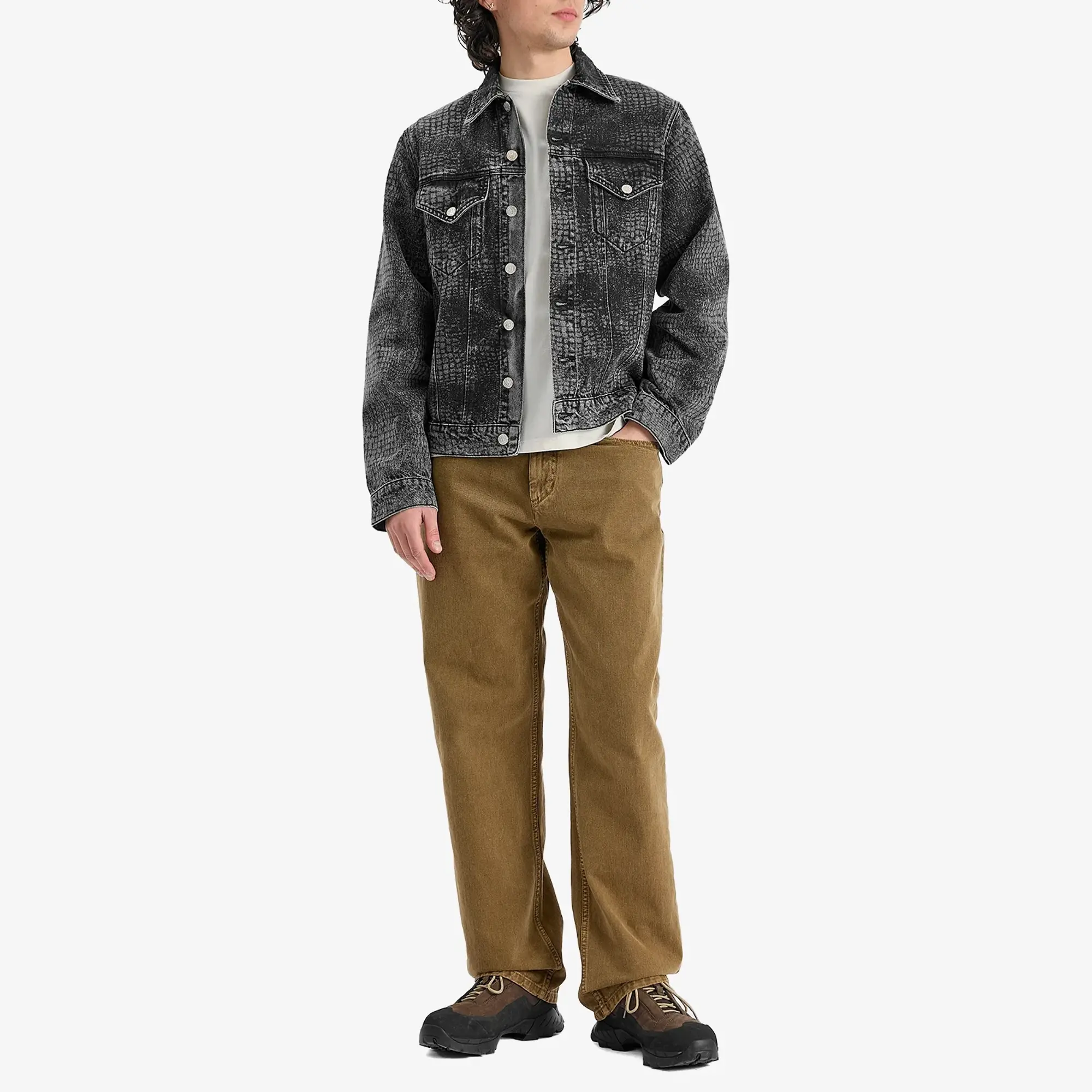 Aries Men's Lasered Croc Trucker Jacket Black
