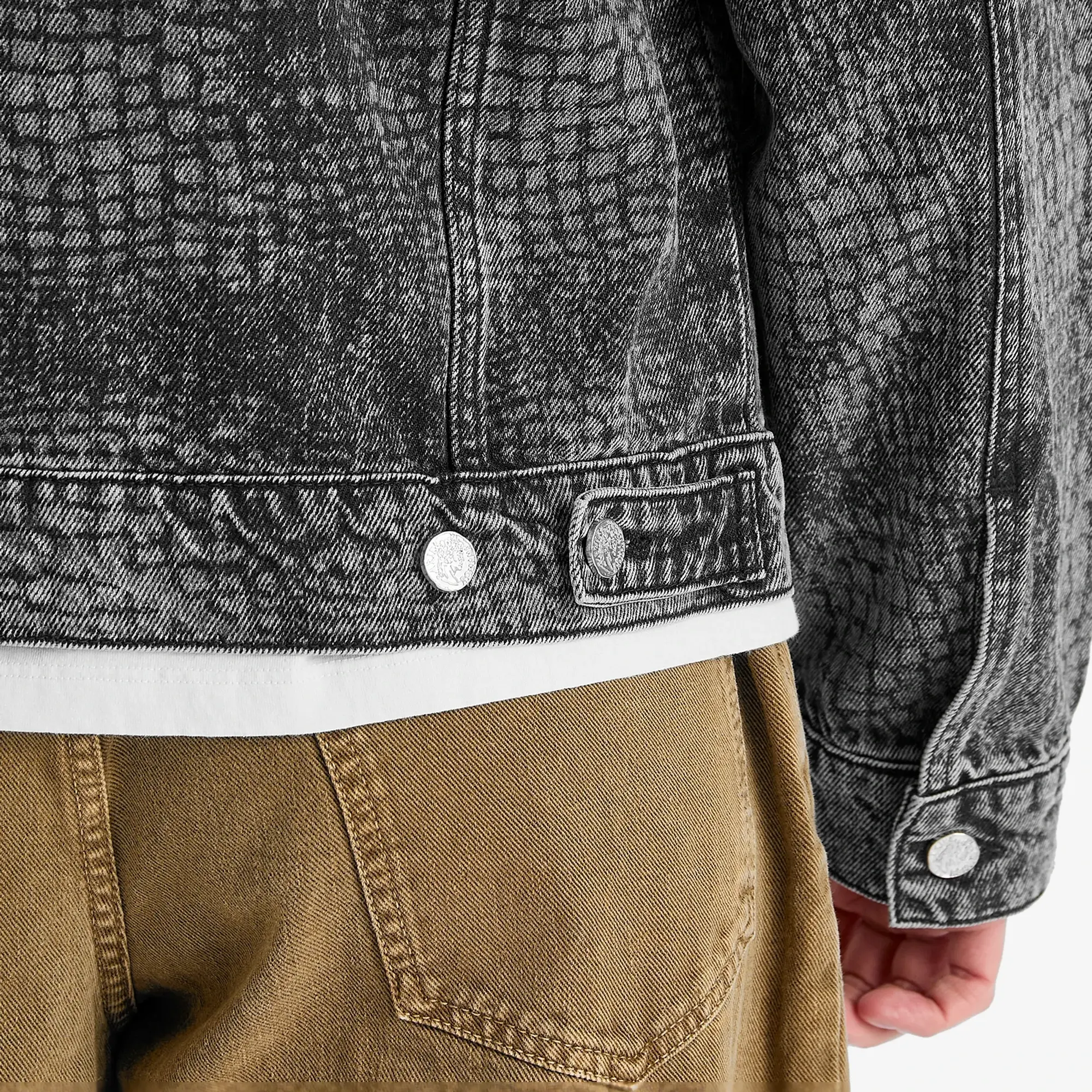 Aries Men's Lasered Croc Trucker Jacket Black