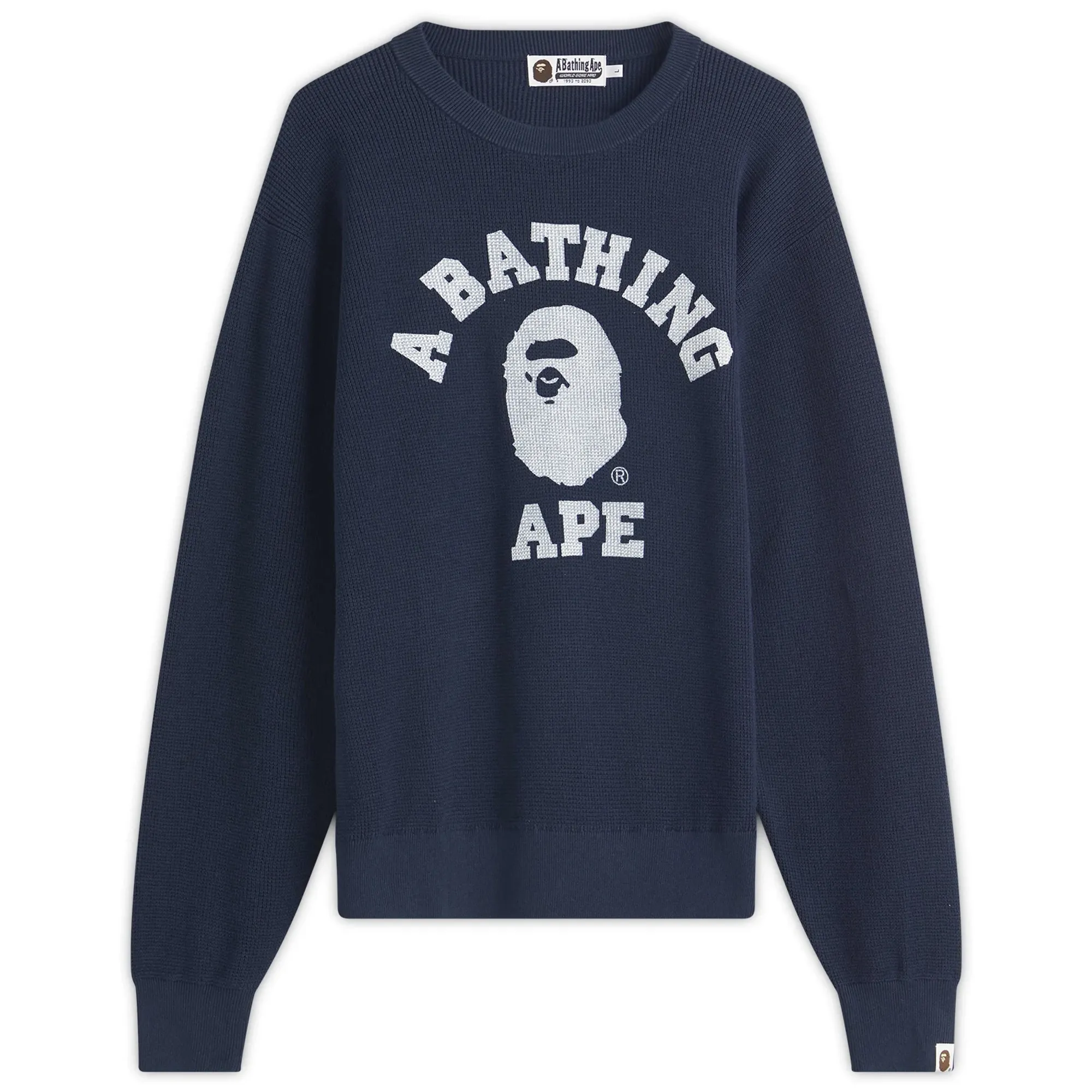 A Bathing Ape Men's College Waffle Crewneck Sweater Navy