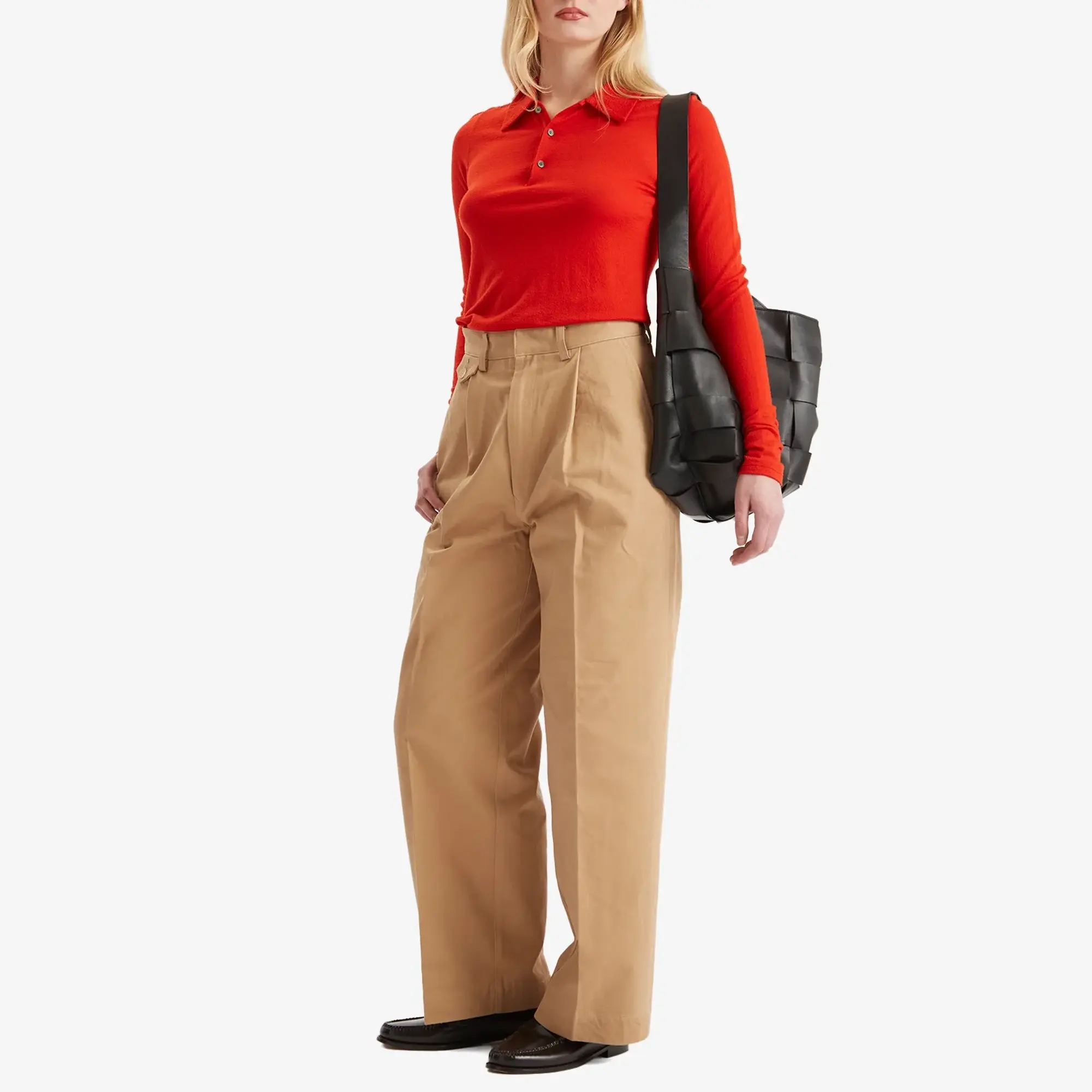 Auralee Women's Washed Finx Chino One-Tuck Pants Camel Brown