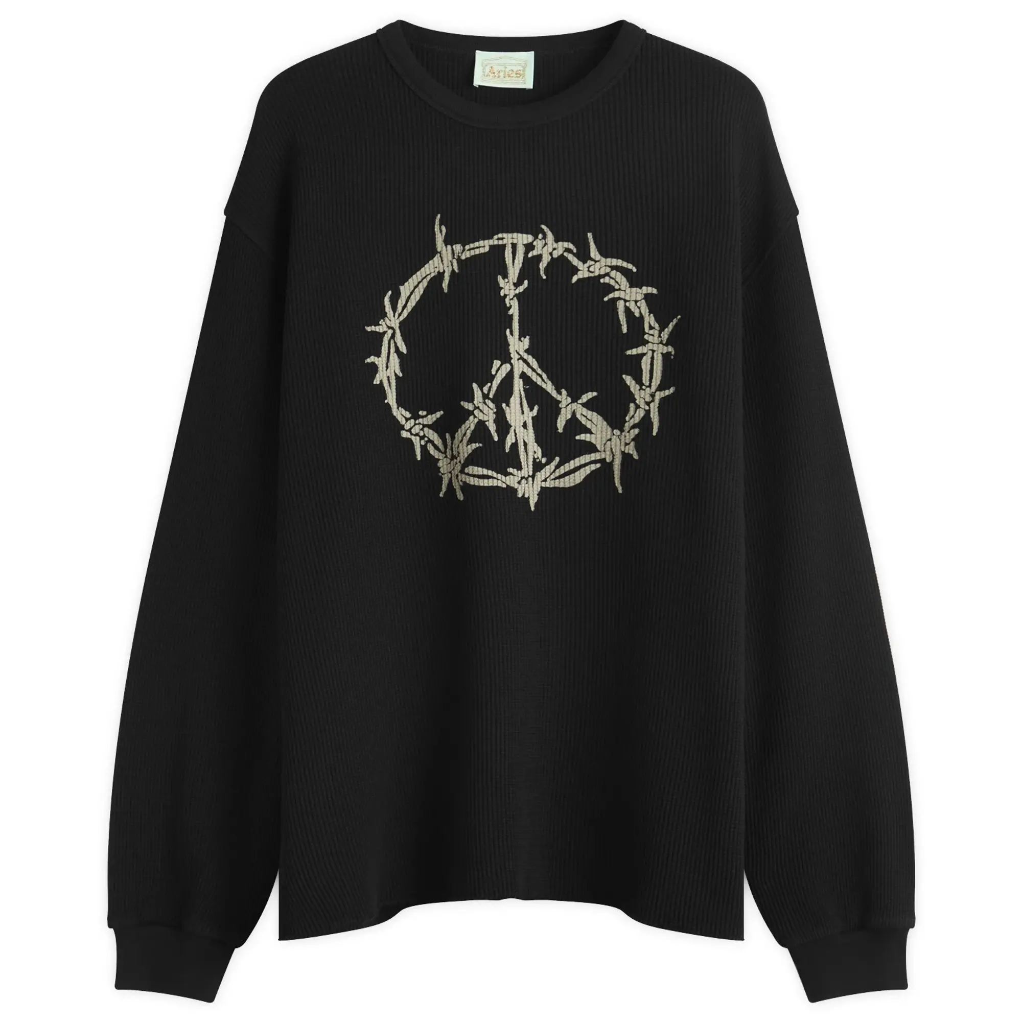 Aries Men's Peace Press Gothic Waffle Long Sleeve T-Shirt Black