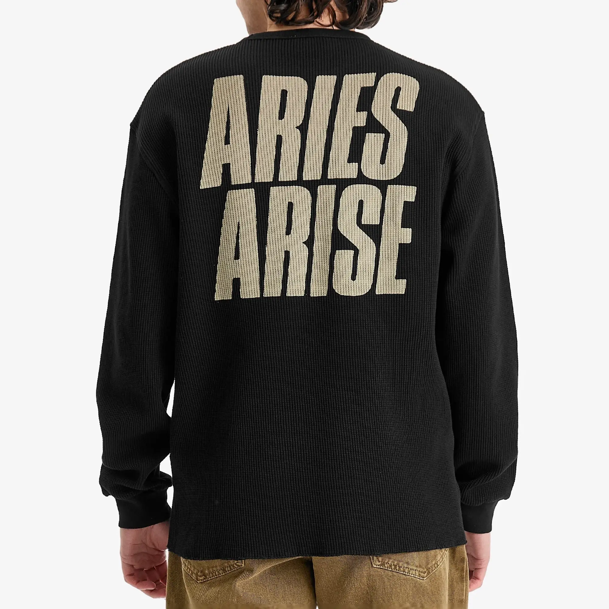 Aries Men's Peace Press Gothic Waffle Long Sleeve T-Shirt Black