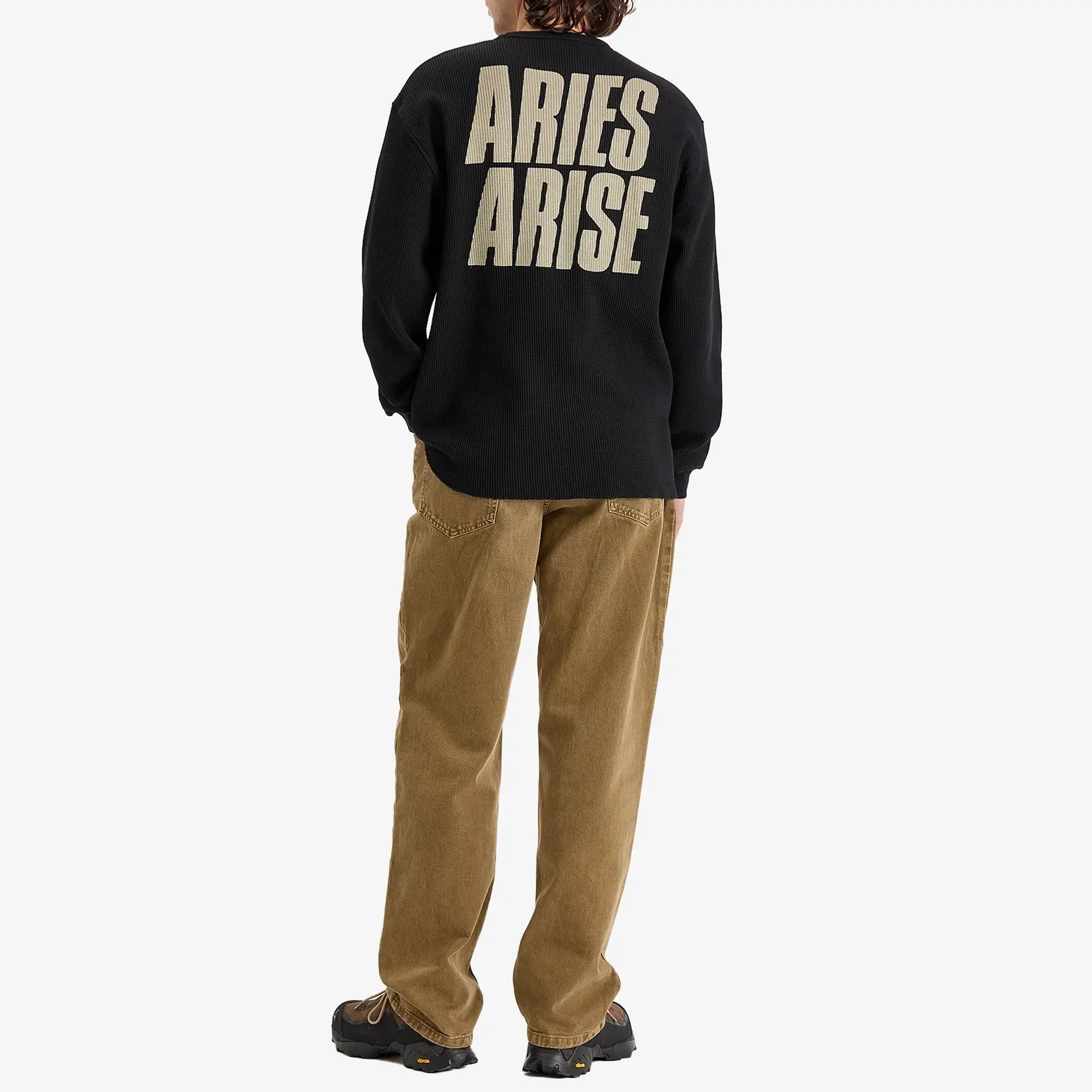 Aries Men's Peace Press Gothic Waffle Long Sleeve T-Shirt Black