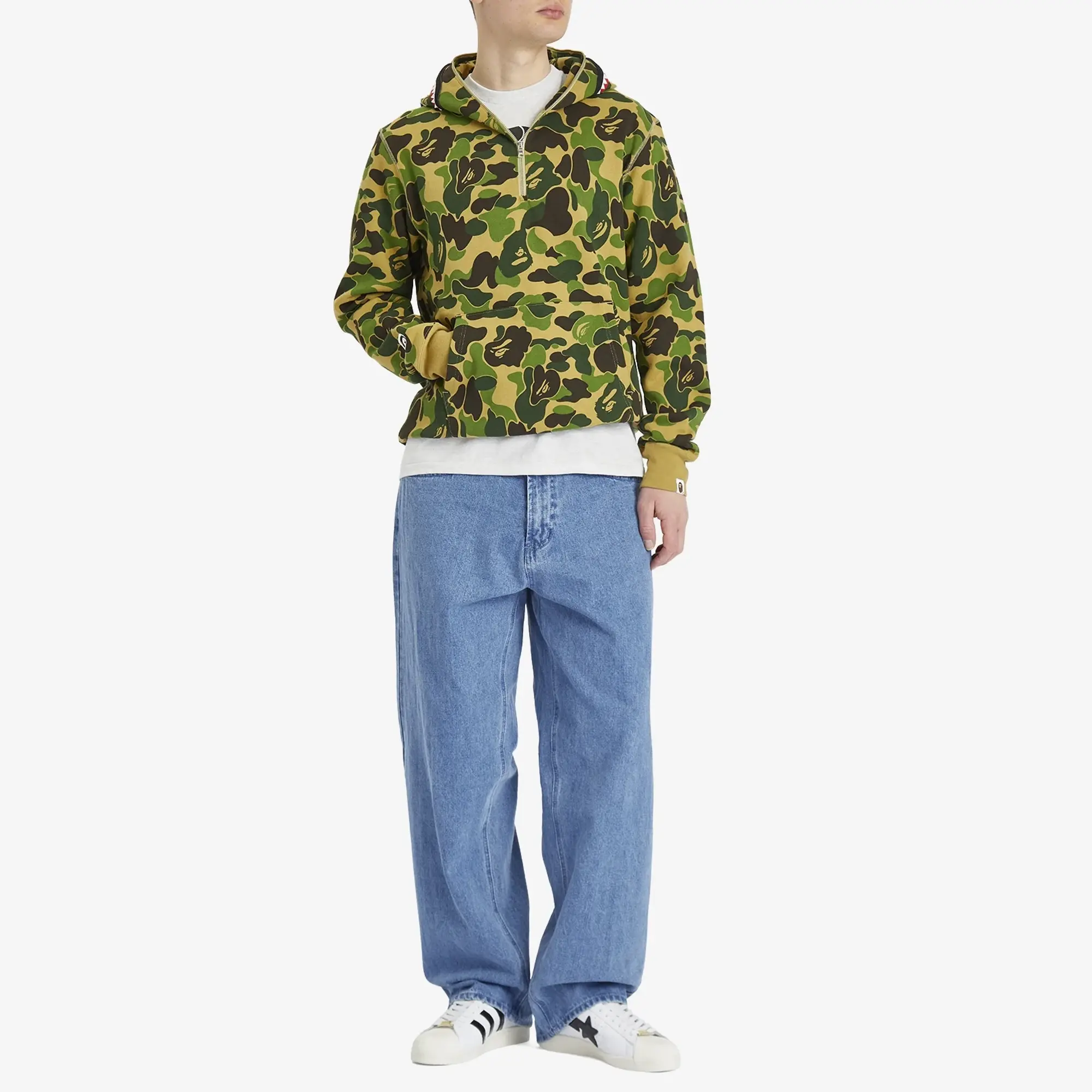 Sweatshirt A Bathing Ape Abc Camo Shark Half Zip Pullover Hoodie M Green Xxl