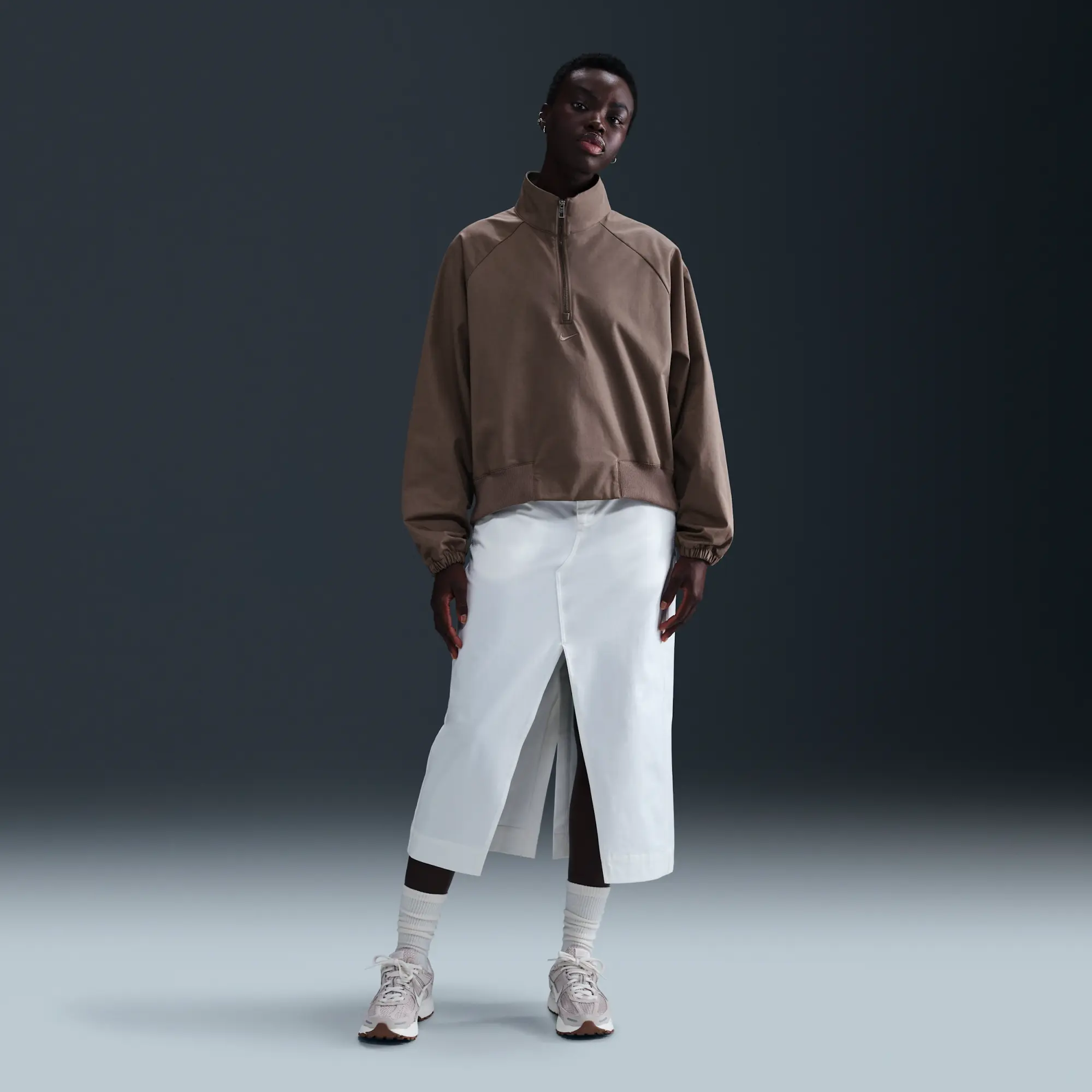 Nike Sportswear Collection Women's Oversized Twill 1/4-Zip Top - Brown - Cotton/Polyester/Elastane