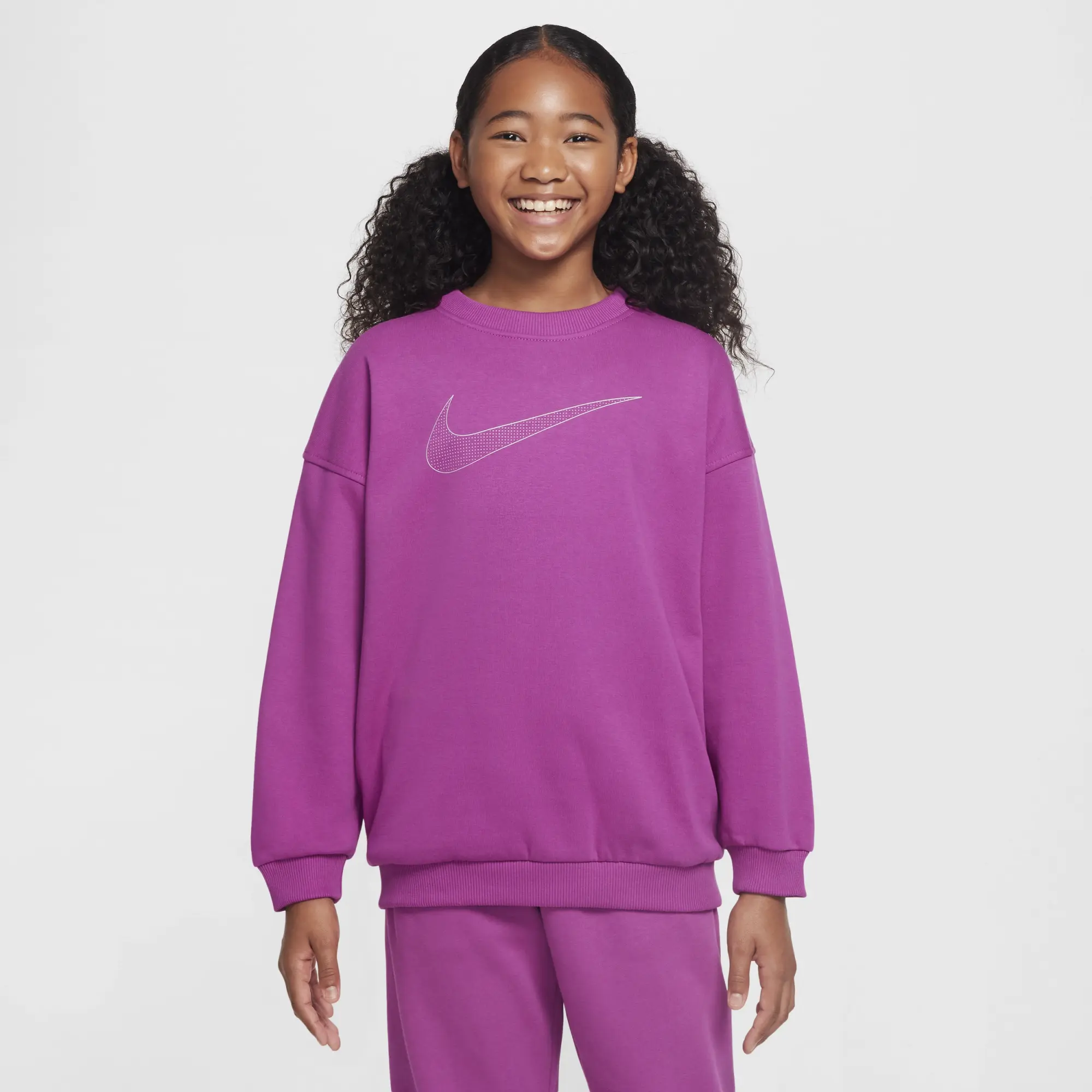 Nike Girls Shine Club Fleece Oversized Crew Sweatshirt - Purple - Size XL/G - Purple