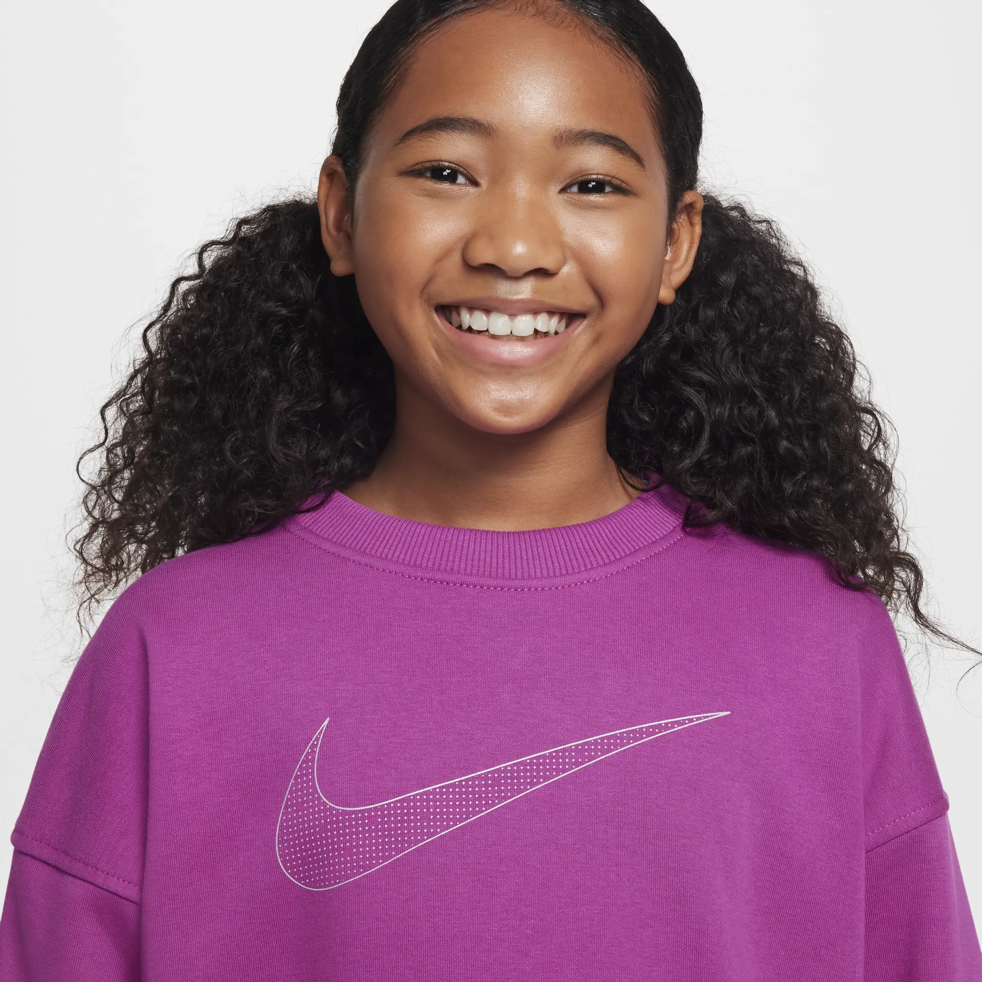Nike Girls Shine Club Fleece Oversized Crew Sweatshirt - Purple - Size XL/G - Purple