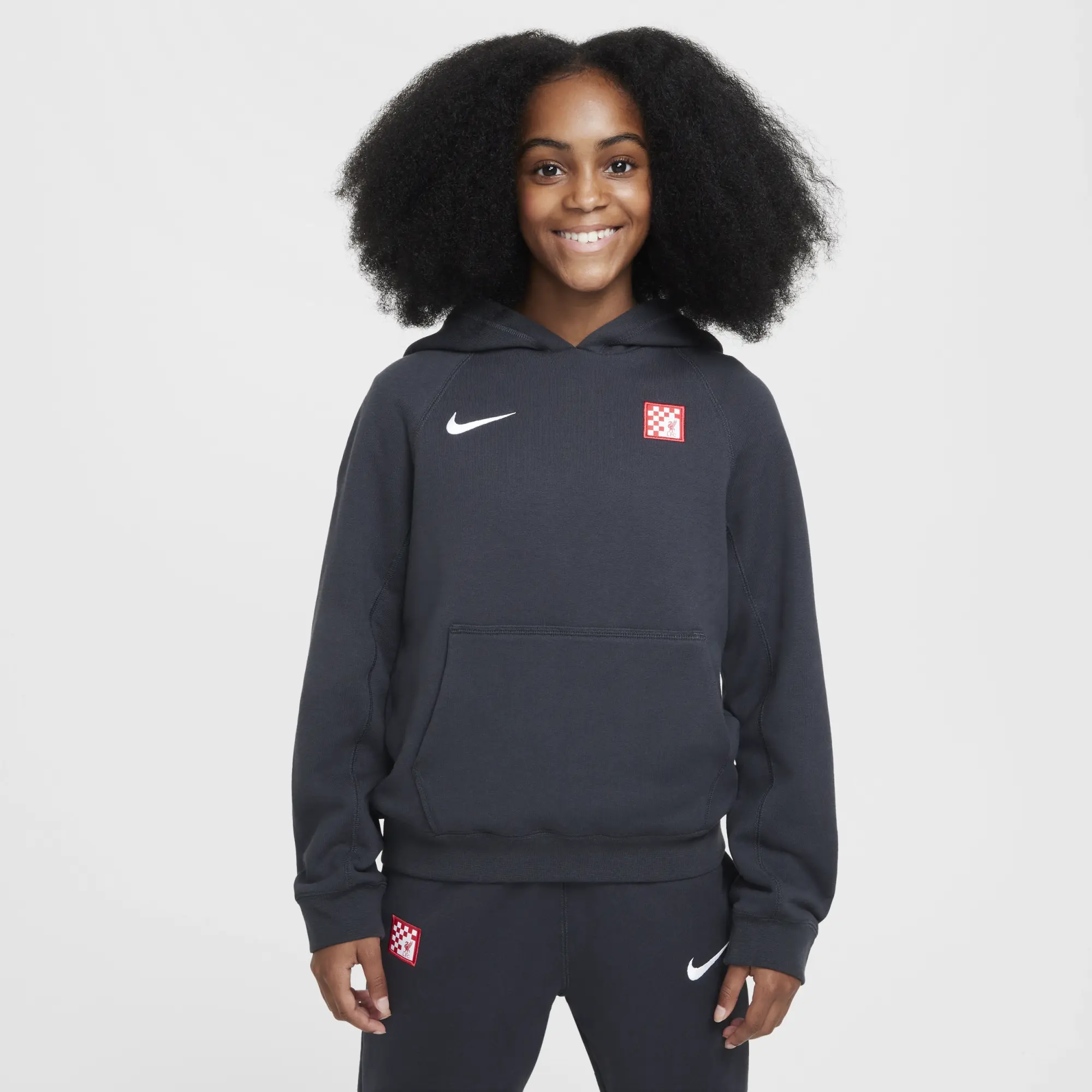 Liverpool F.C. Third Older Kids' Nike Football Pullover Hoodie - Grey - Cotton